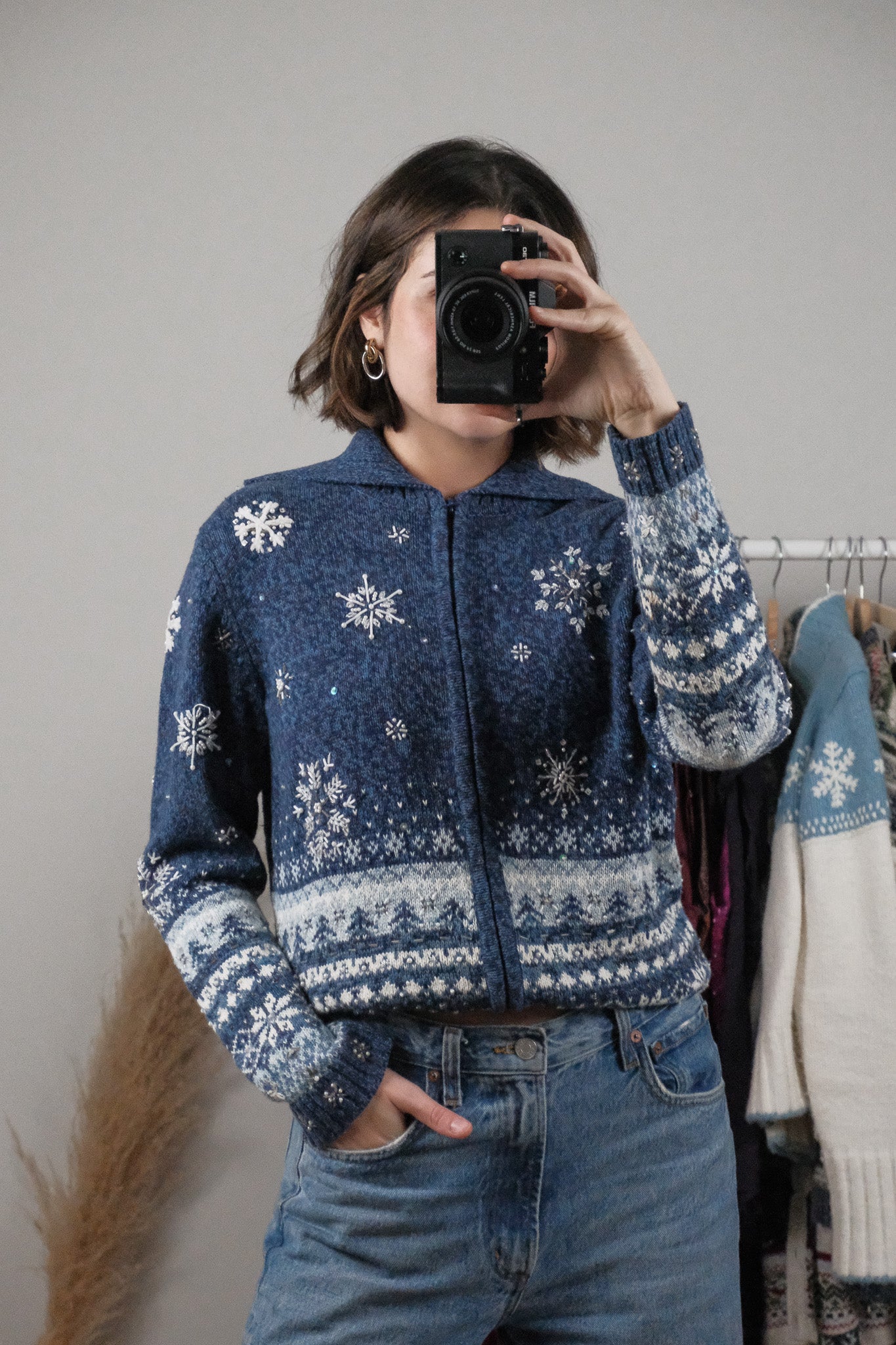 Vintage x Beaded/Embroidered Zip Up Knit (S)