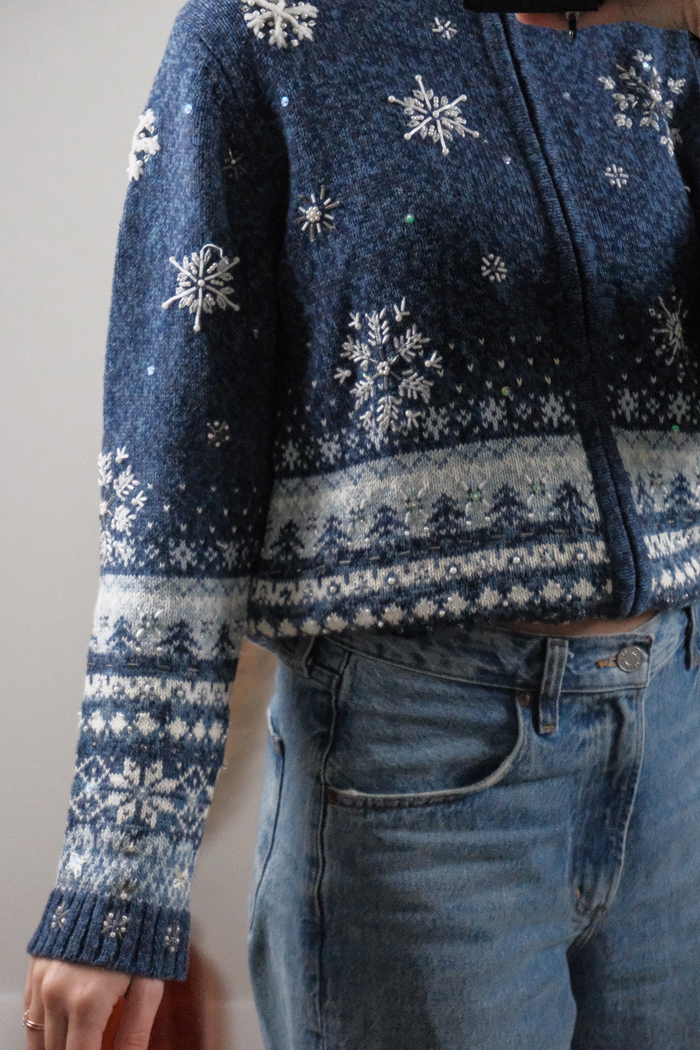 Vintage x Beaded/Embroidered Zip Up Knit (S)