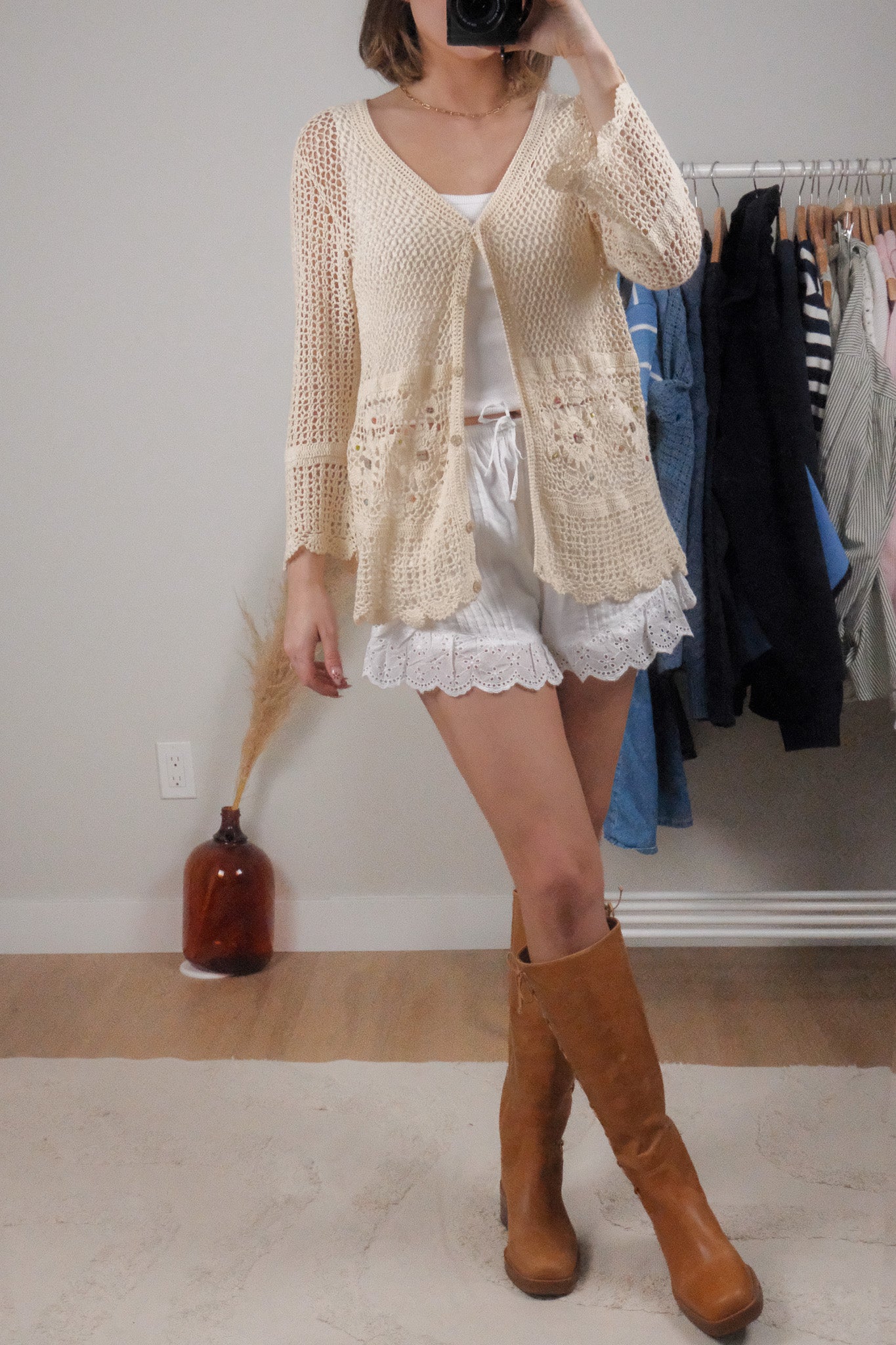 Vintage x Cotton/Ramie Crochet Beaded Cardi (M-L)