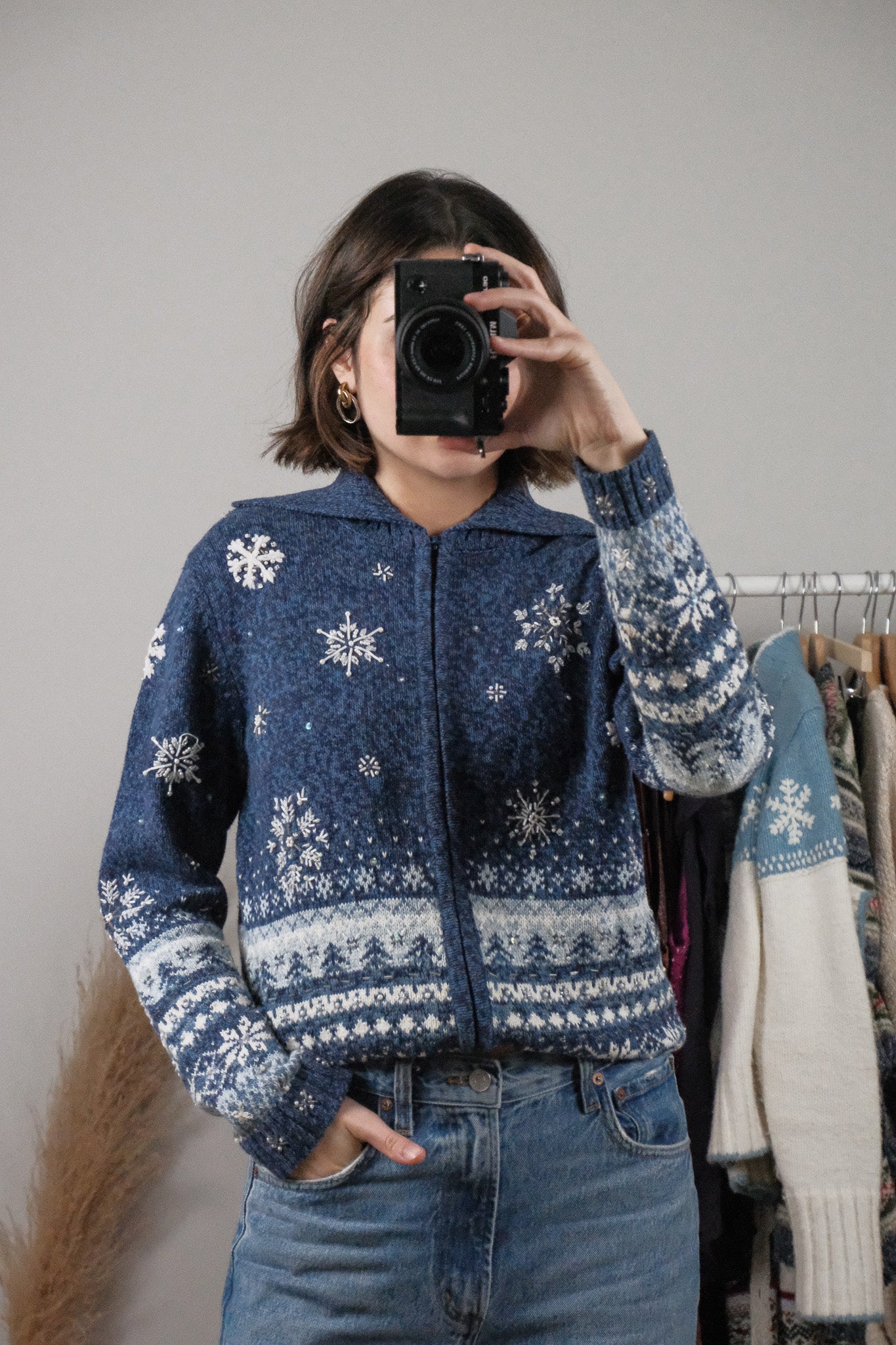 Vintage x Beaded/Embroidered Zip Up Knit (S)