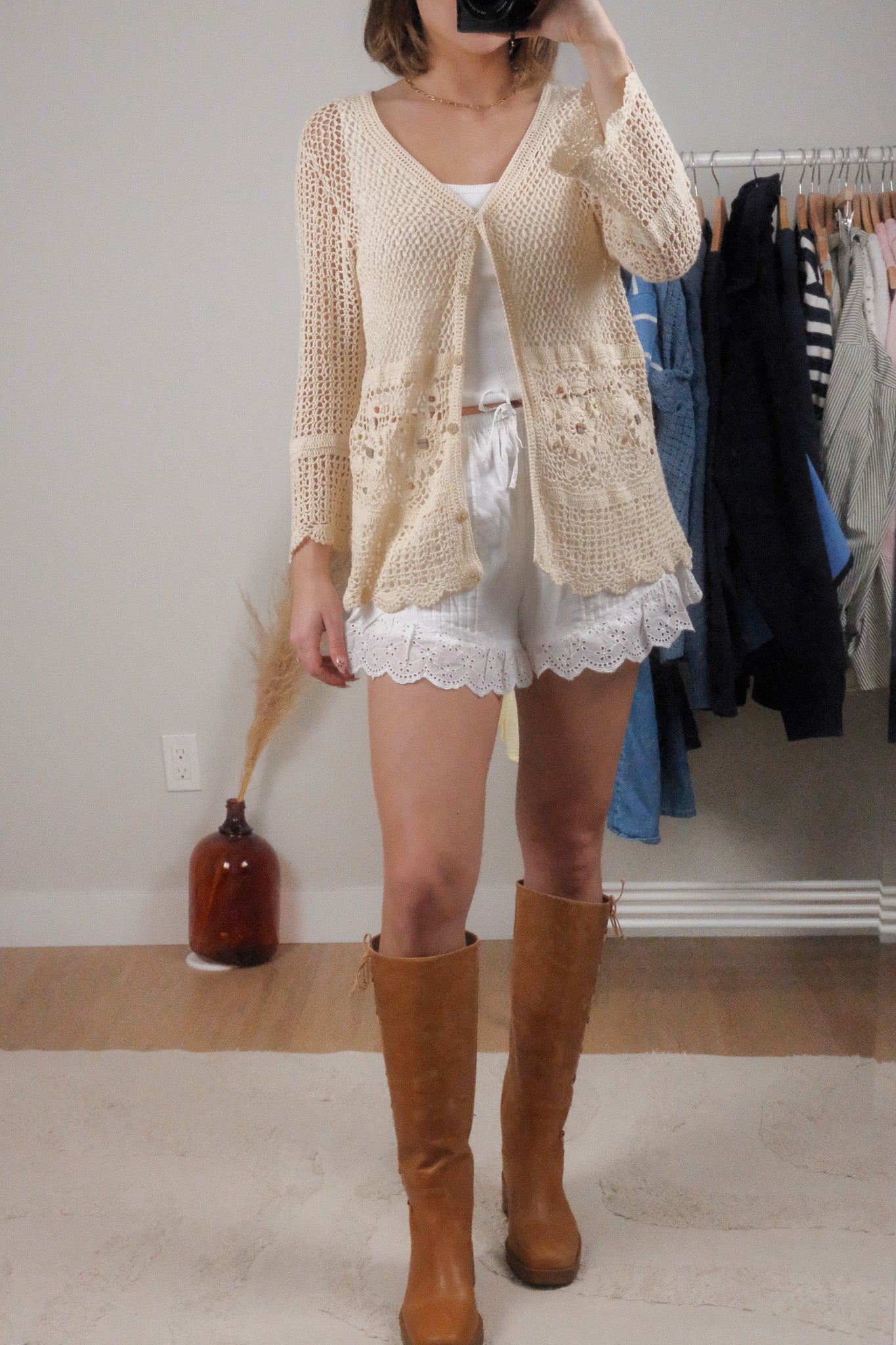 Vintage x Cotton/Ramie Crochet Beaded Cardi (M-L)