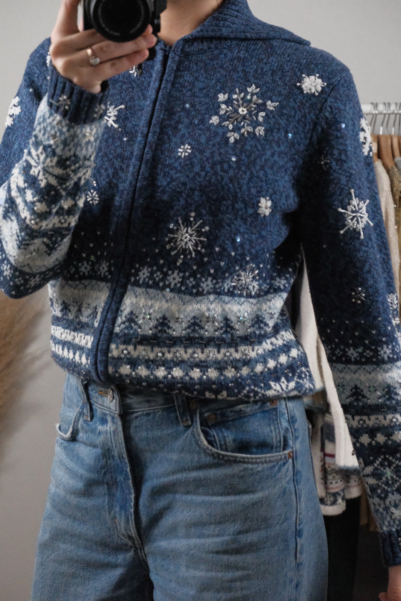 Vintage x Beaded/Embroidered Zip Up Knit (S)