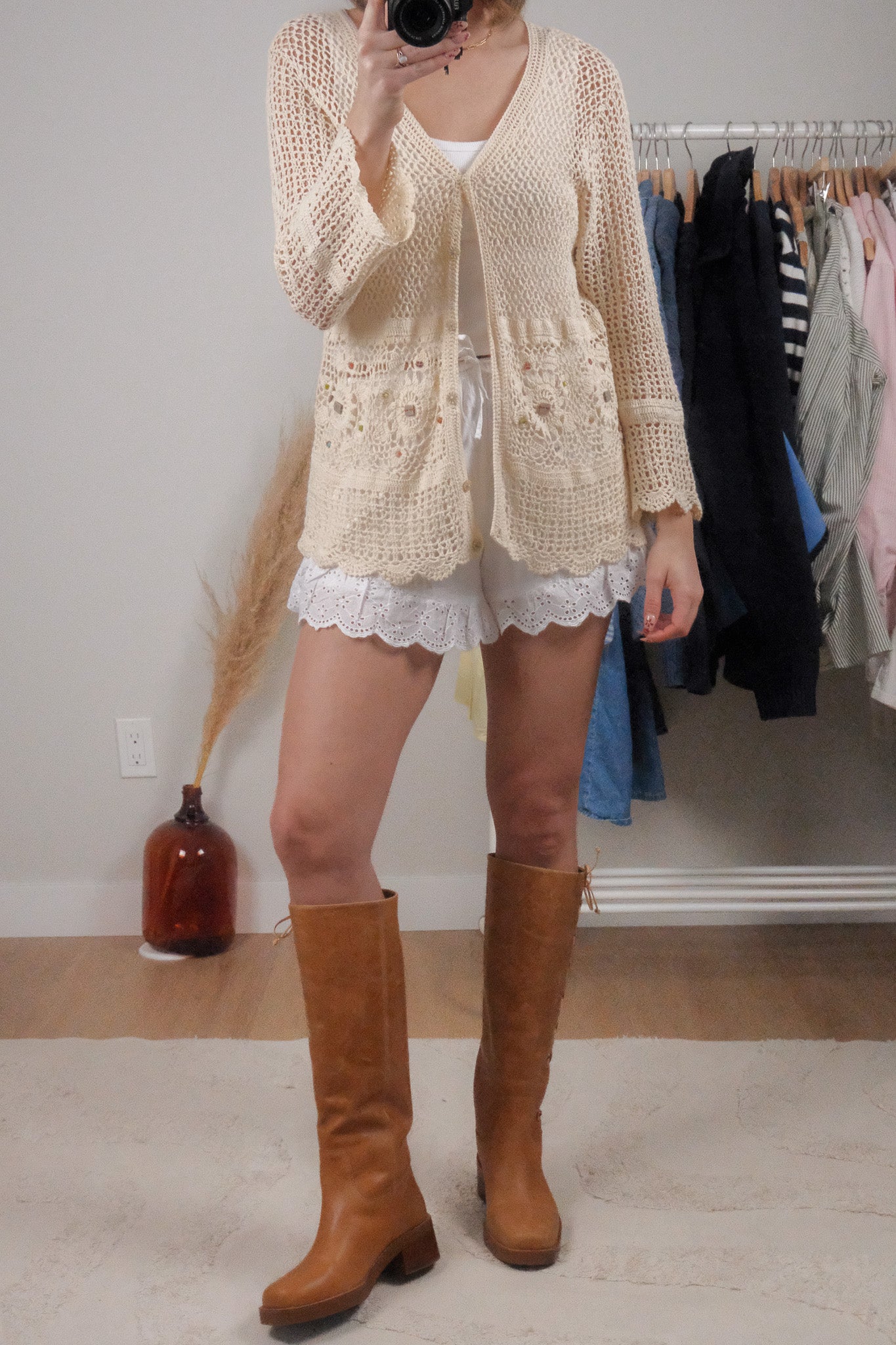 Vintage x Cotton/Ramie Crochet Beaded Cardi (M-L)