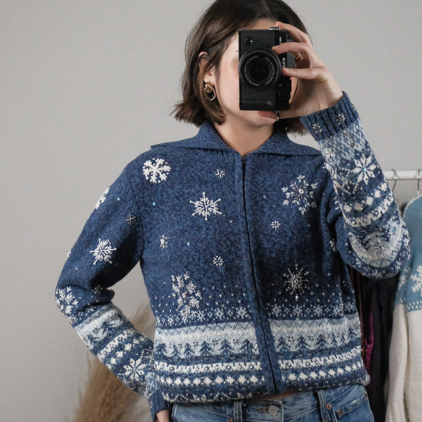 Vintage x Beaded/Embroidered Zip Up Knit (S)