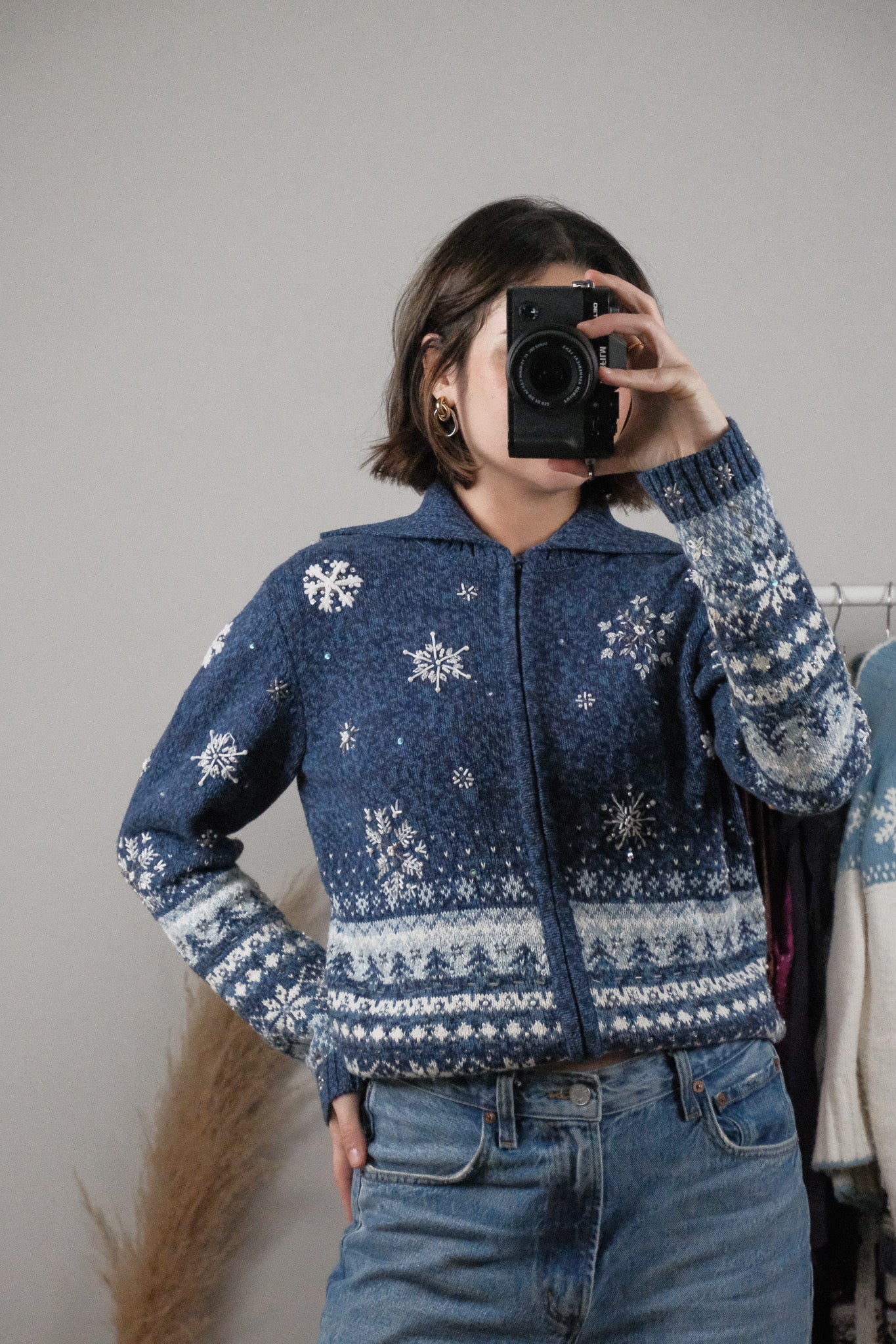 Vintage x Beaded/Embroidered Zip Up Knit (S)