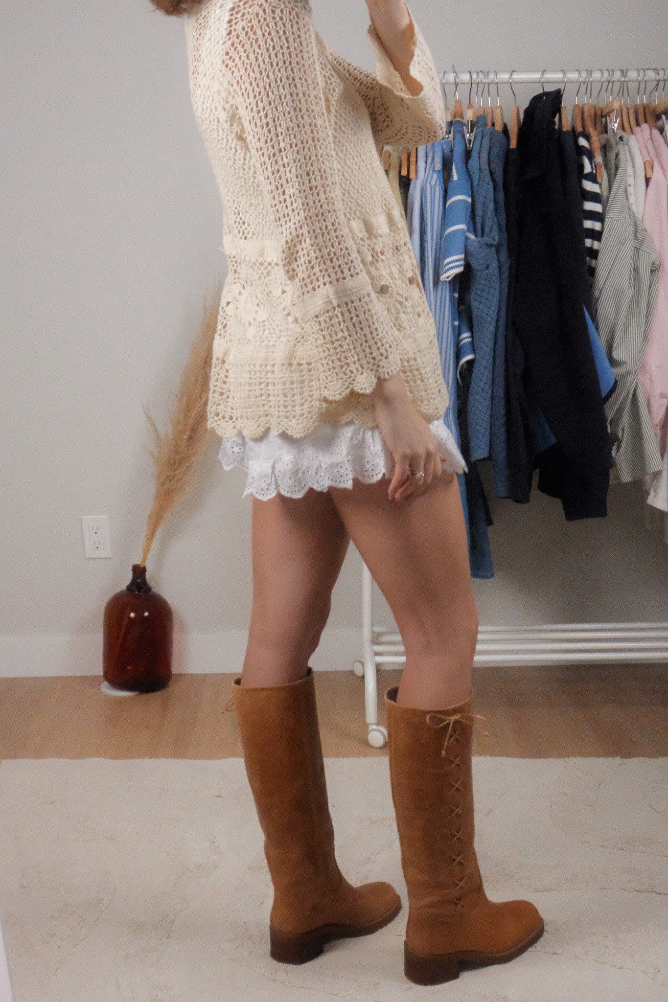 Vintage x Cotton/Ramie Crochet Beaded Cardi (M-L)