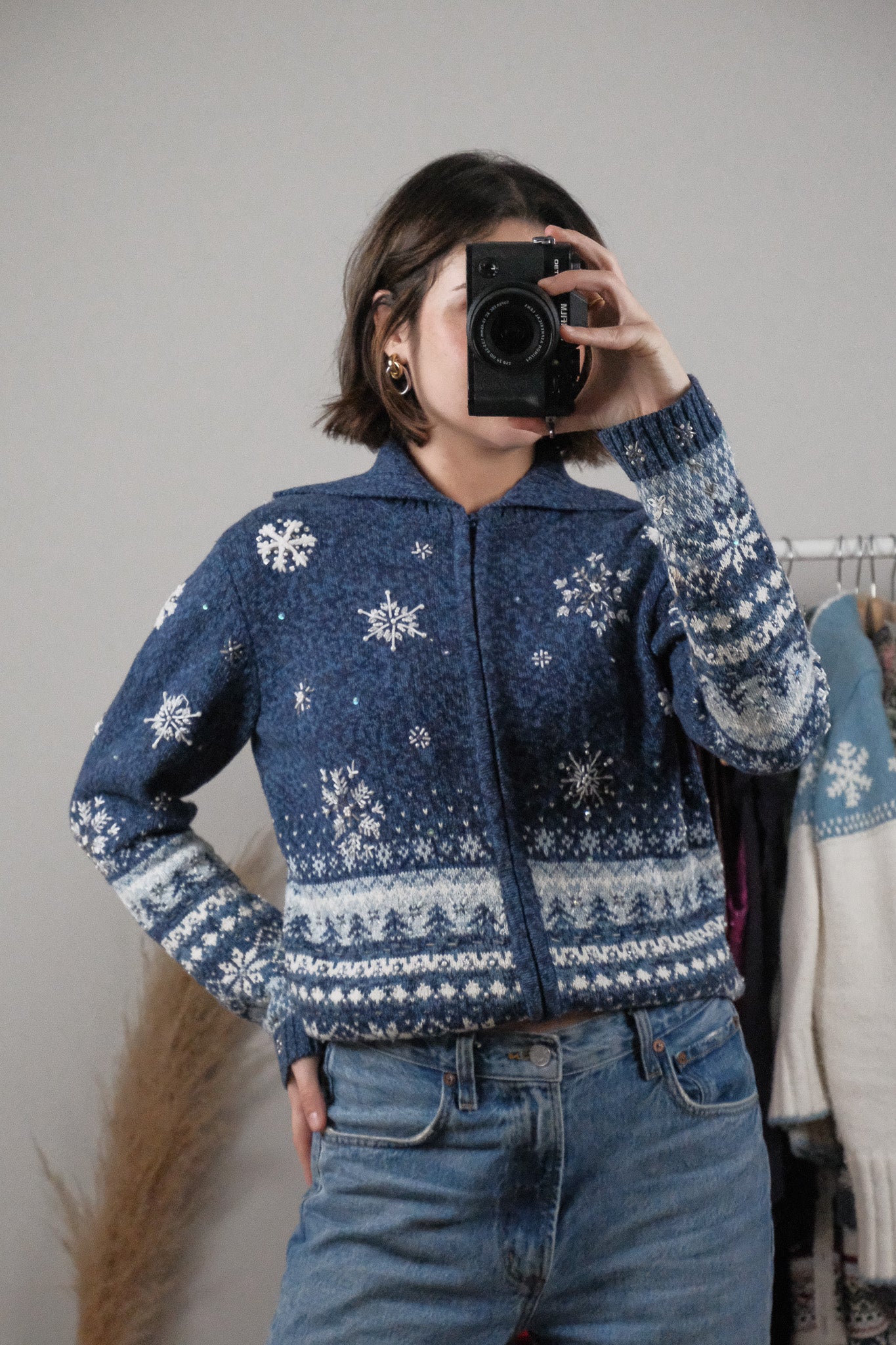 Vintage x Beaded/Embroidered Zip Up Knit (S)