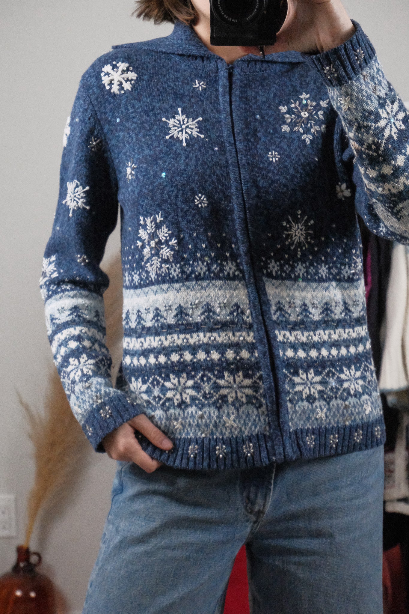 Vintage x Beaded/Embroidered Zip Up Knit (S)