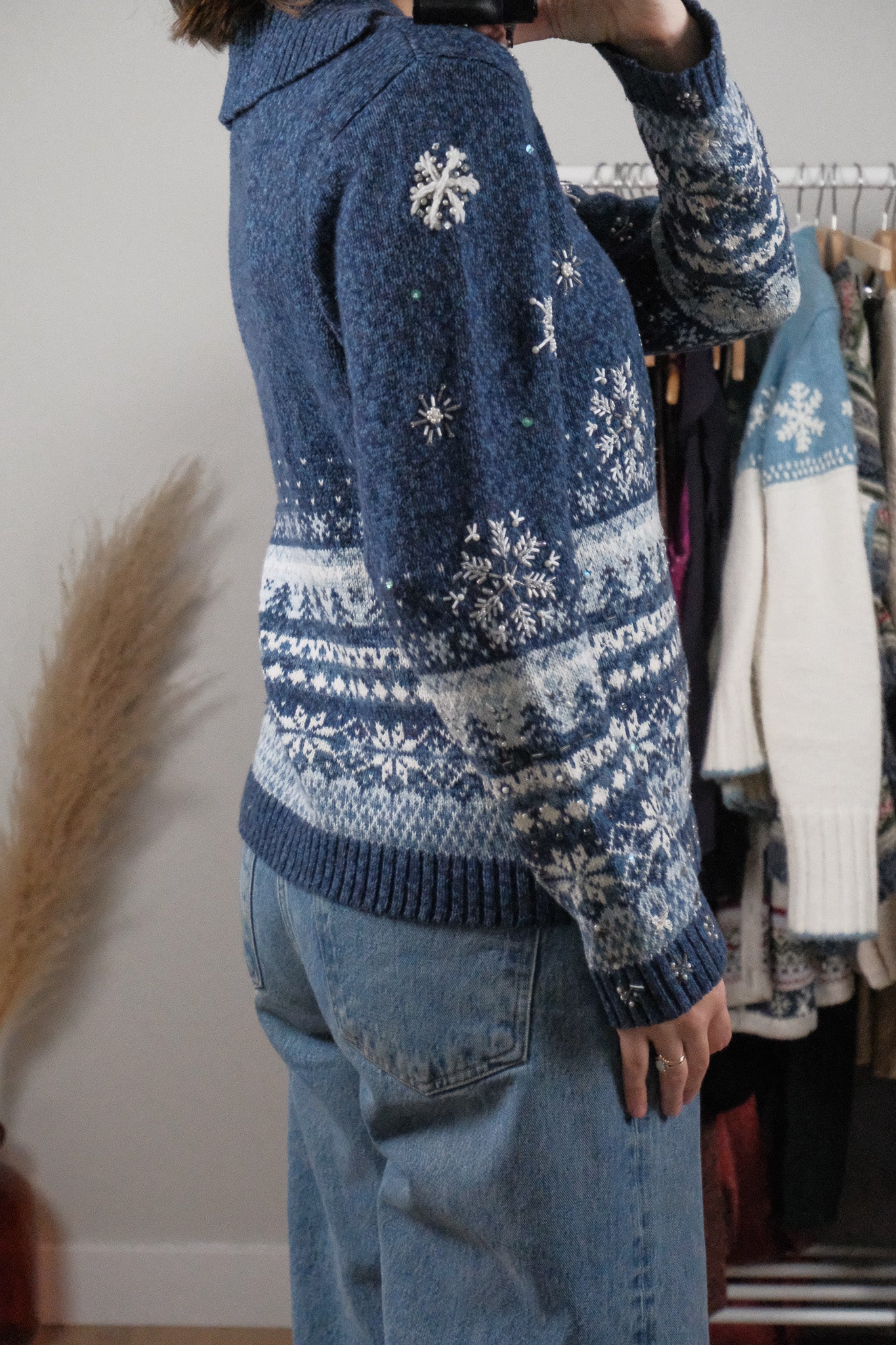 Vintage x Beaded/Embroidered Zip Up Knit (S)