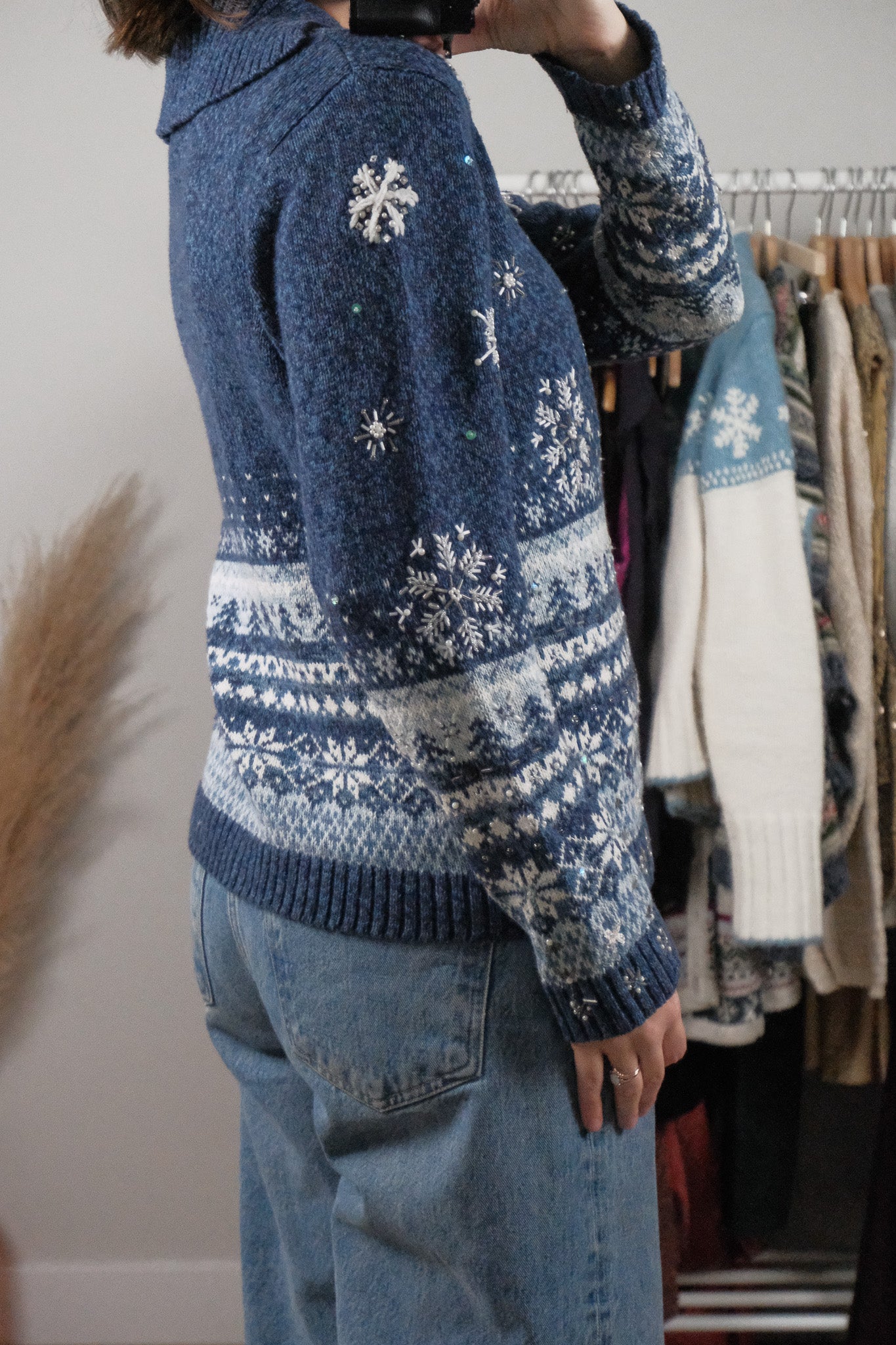 Vintage x Beaded/Embroidered Zip Up Knit (S)