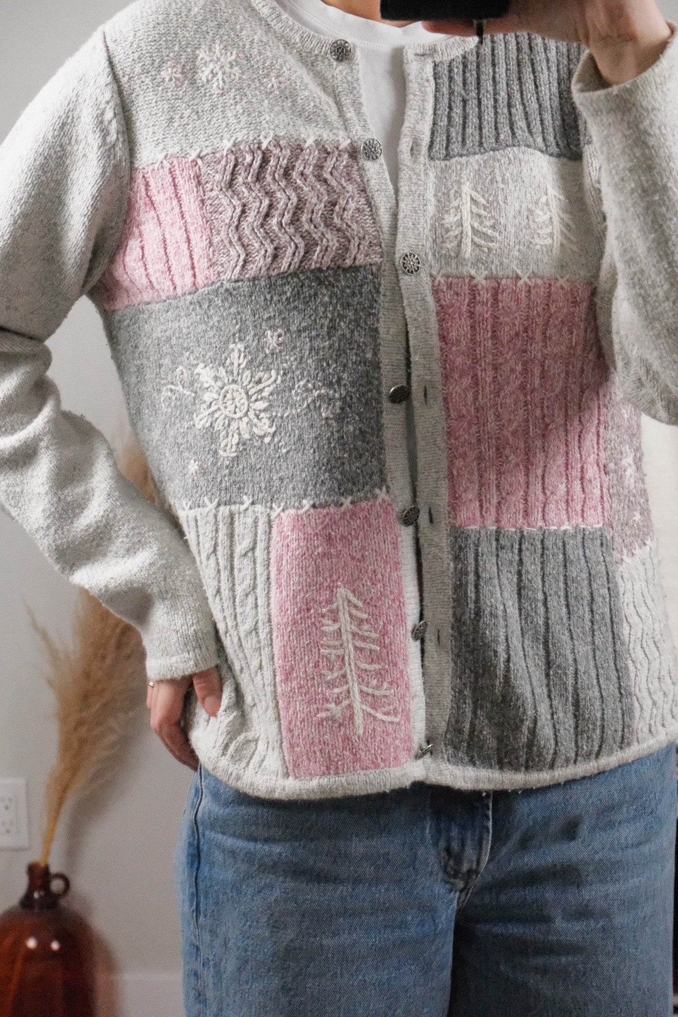 Vintage x Embroidered/Beaded Textured Cardigan (S)