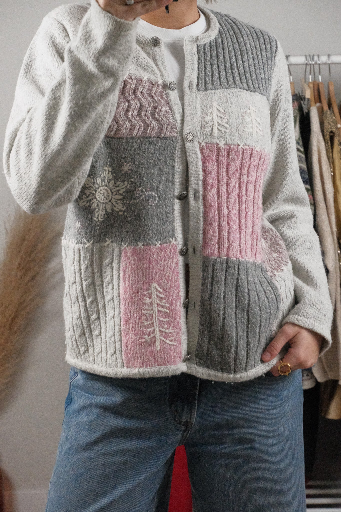 Vintage x Embroidered/Beaded Textured Cardigan (S)