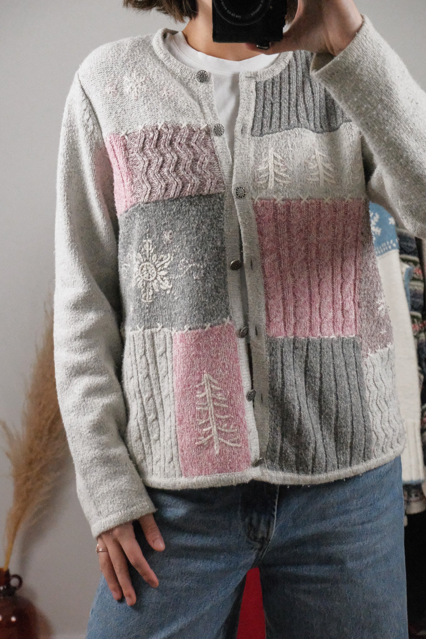 Vintage x Embroidered/Beaded Textured Cardigan (S)