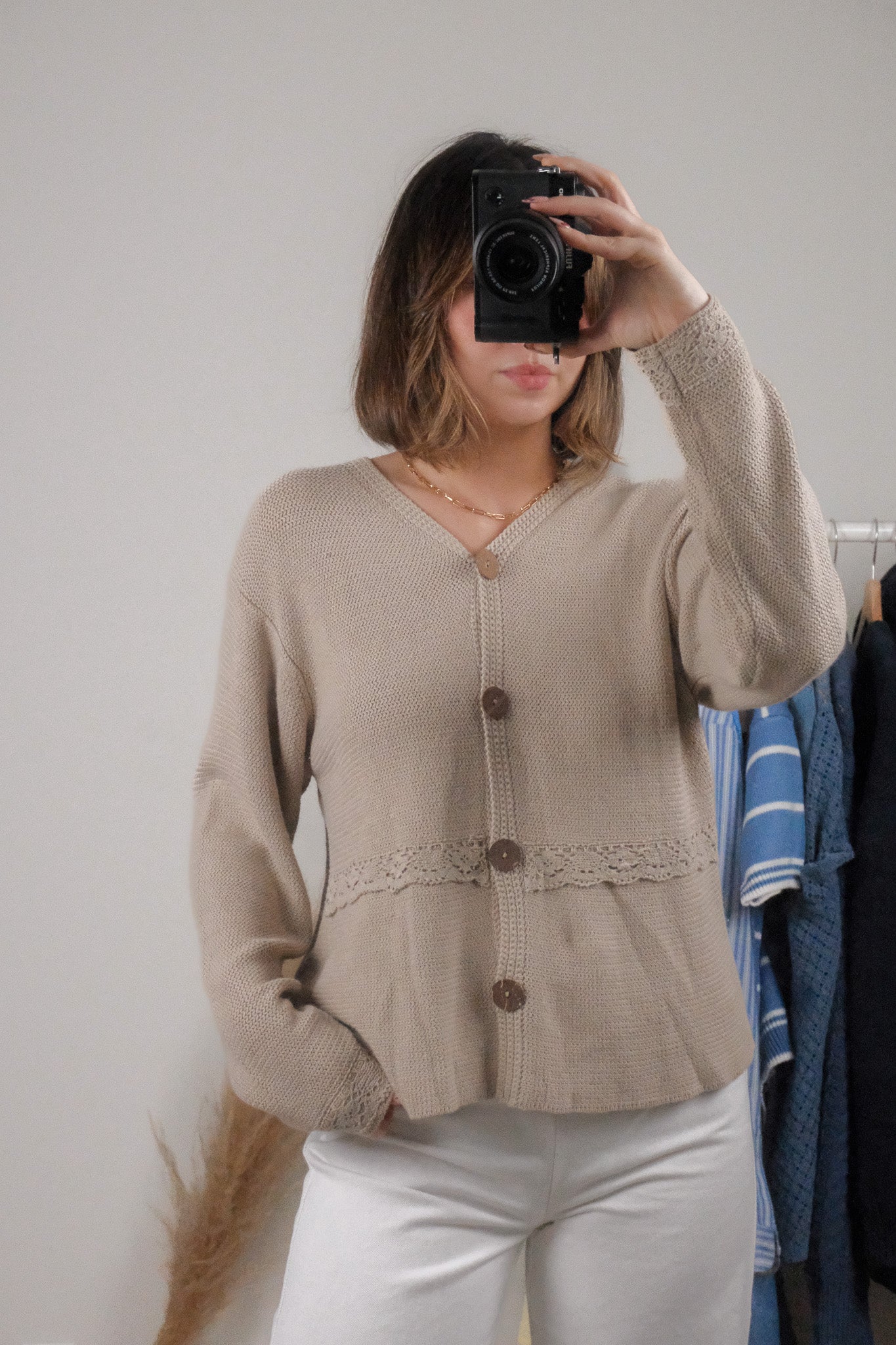 Vintage x Linen/Cotton Lace Detail Cardigan (S-M)