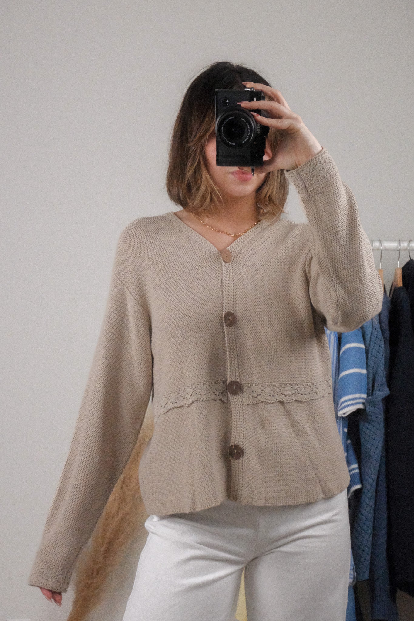 Vintage x Linen/Cotton Lace Detail Cardigan (S-M)