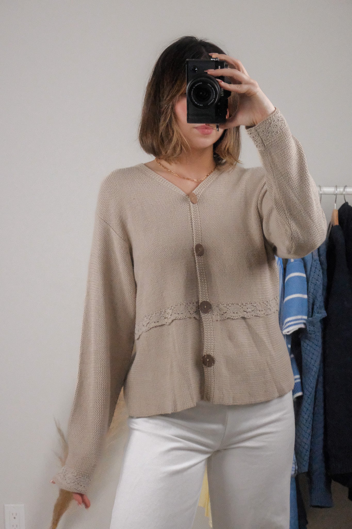 Vintage x Linen/Cotton Lace Detail Cardigan (S-M)