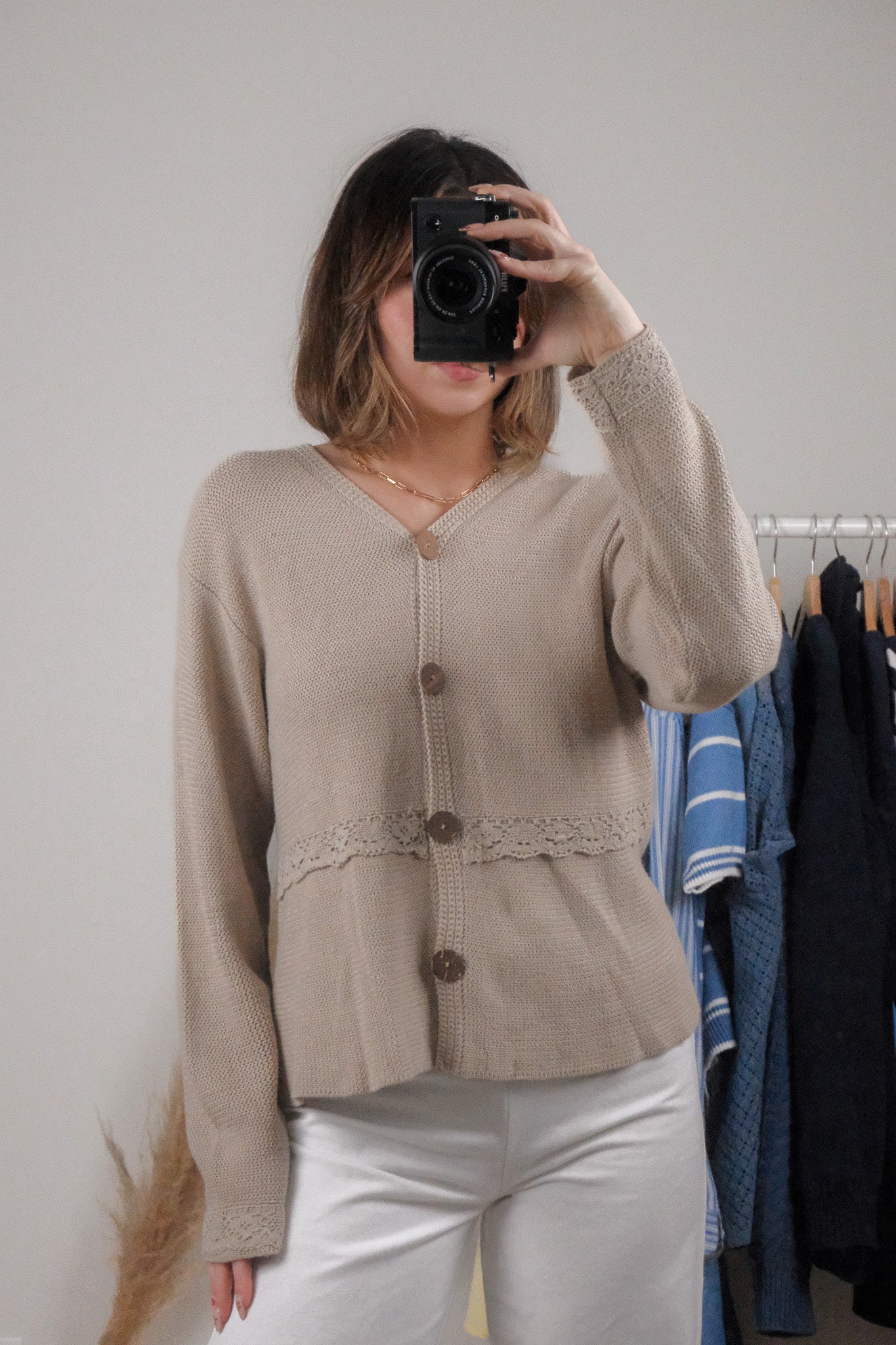 Vintage x Linen/Cotton Lace Detail Cardigan (S-M)