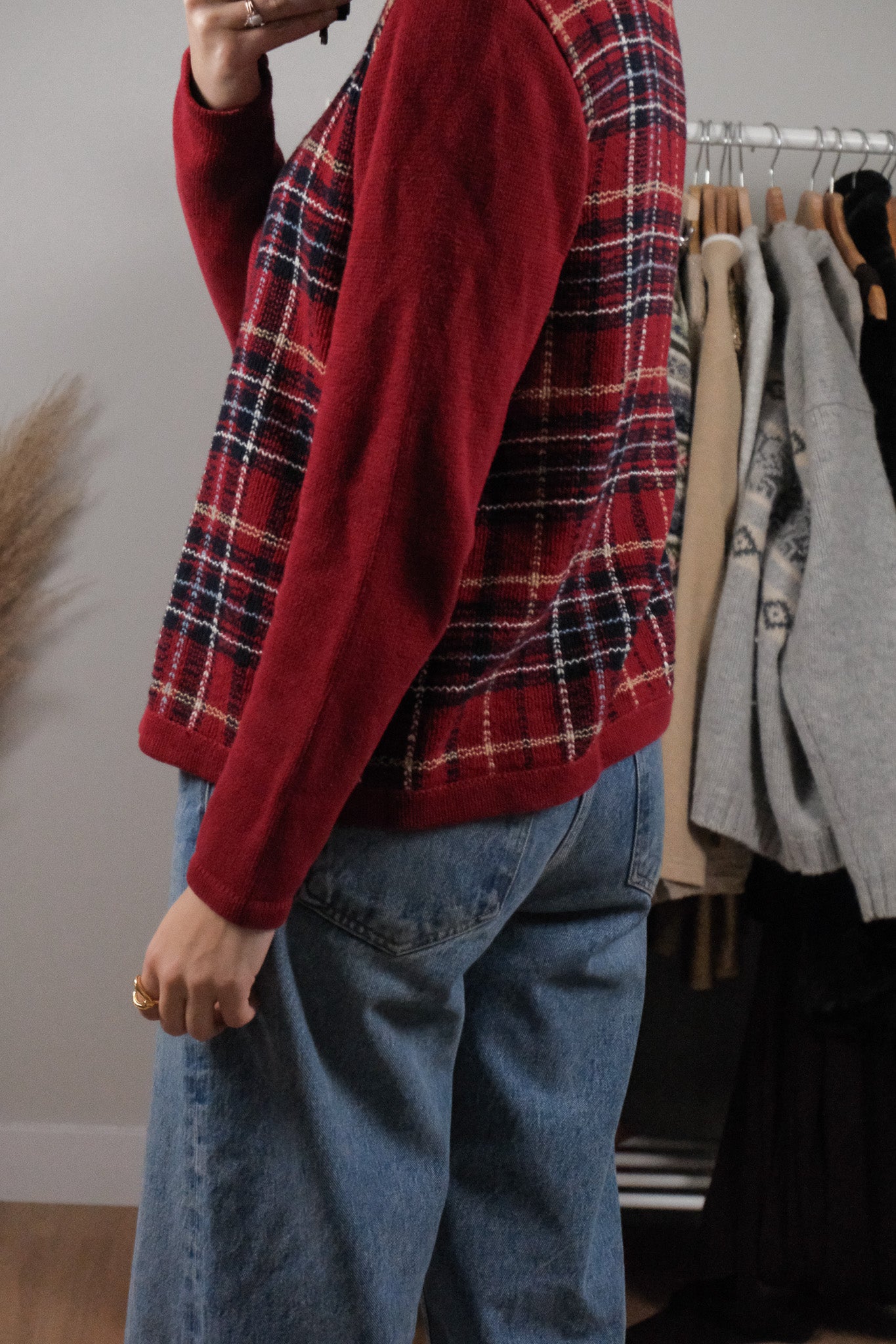 Vintage x Cotton Plaid Zip Up Cardigan (S)