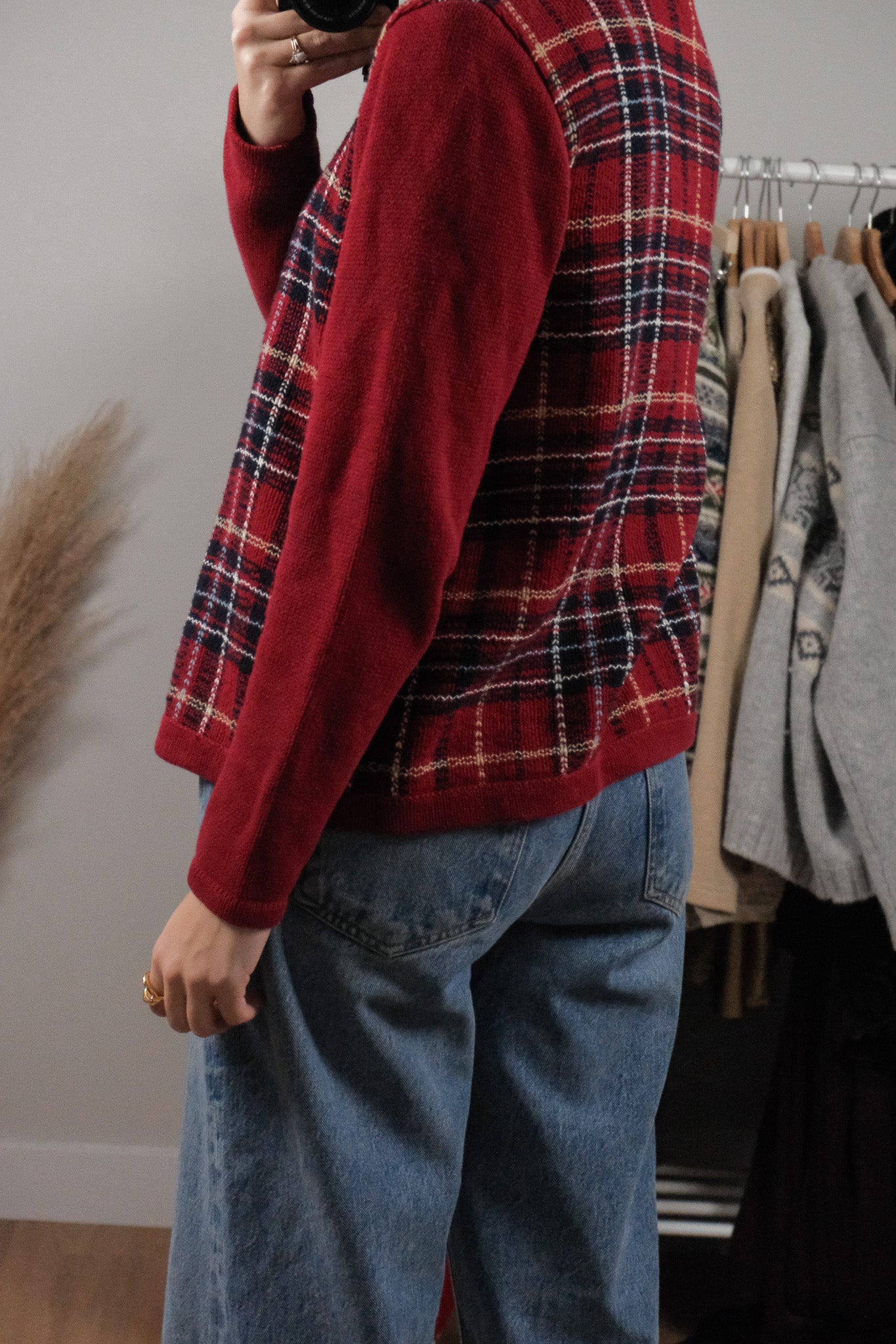 Vintage x Cotton Plaid Zip Up Cardigan (S)