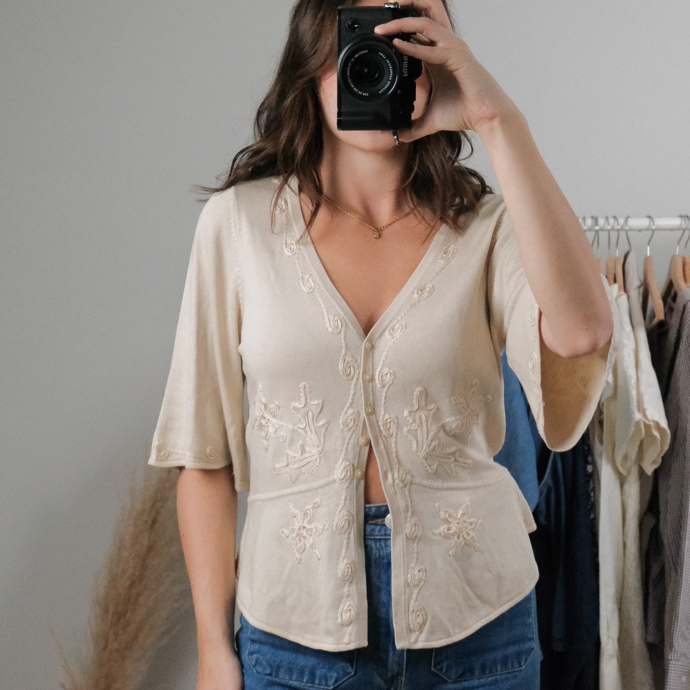 Vintage x Silk Blend Embroidered Blouse (S/M)