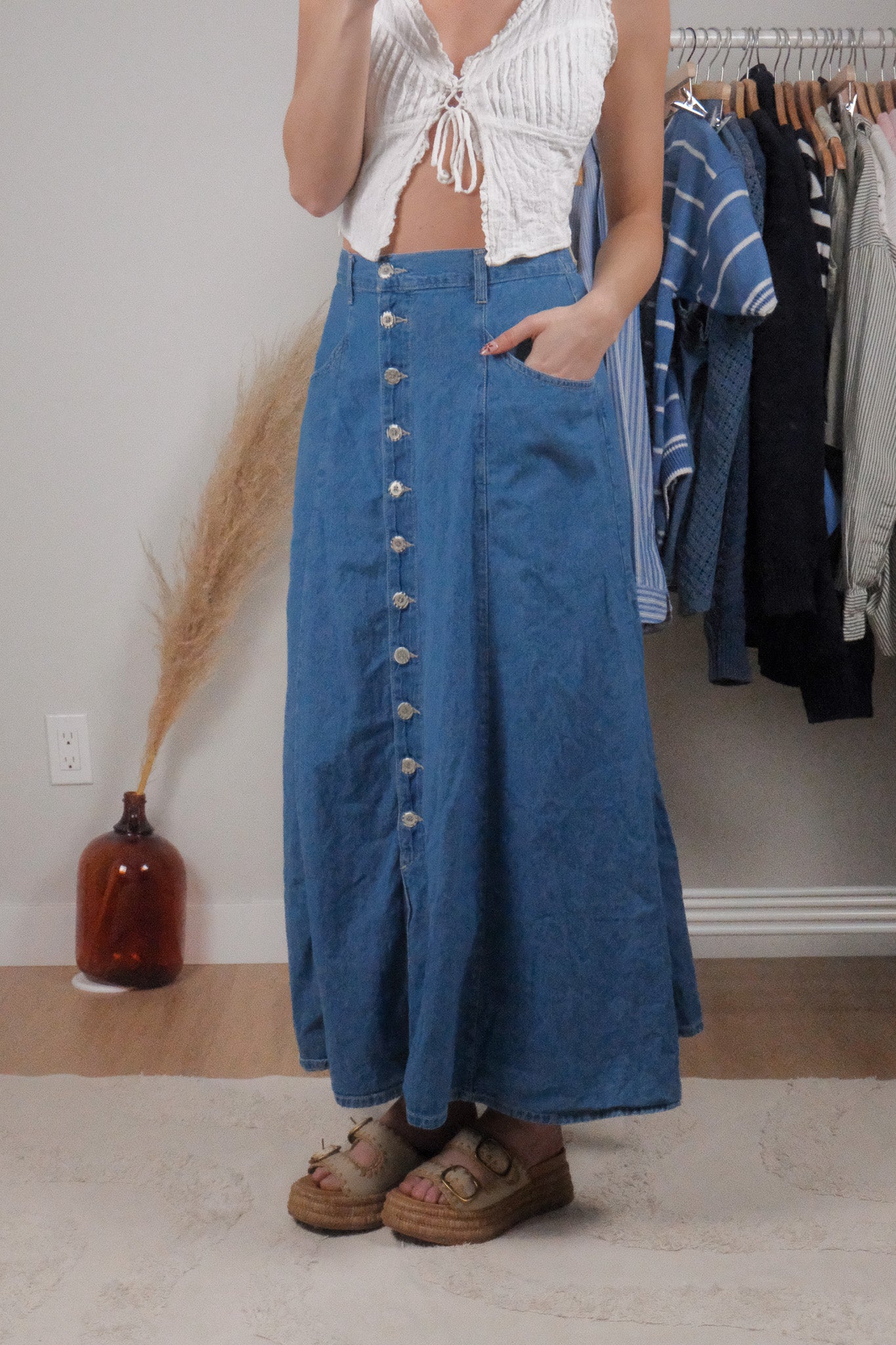 Made in Canada x Vintage x Button Denim Maxi Skirt (6/8)