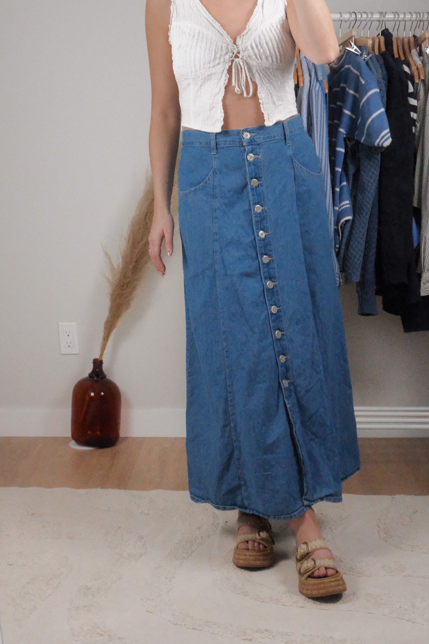 Made in Canada x Vintage x Button Denim Maxi Skirt (6/8)