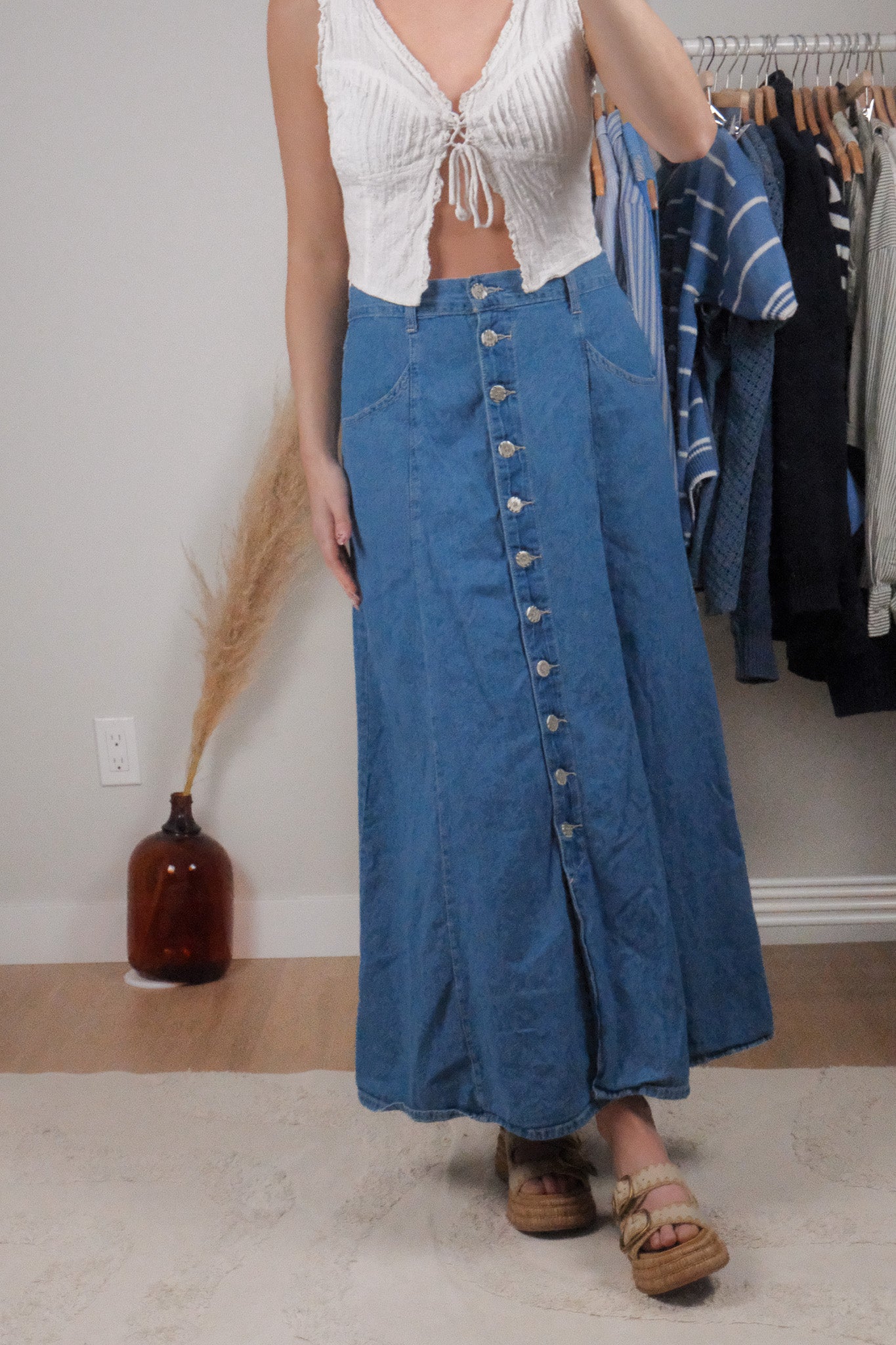 Made in Canada x Vintage x Button Denim Maxi Skirt (6/8)