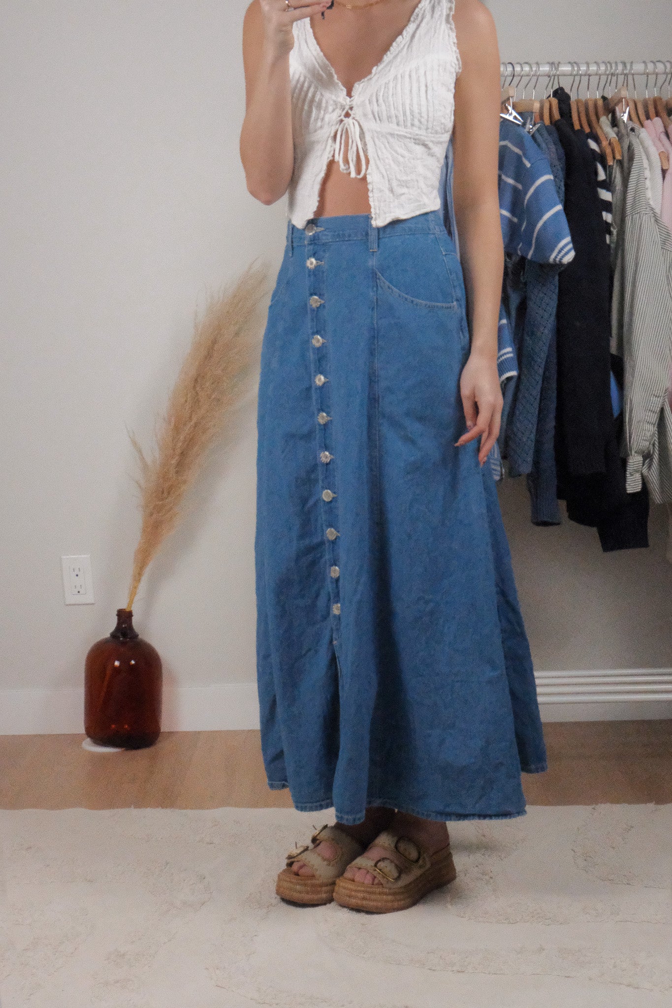 Made in Canada x Vintage x Button Denim Maxi Skirt (6/8)