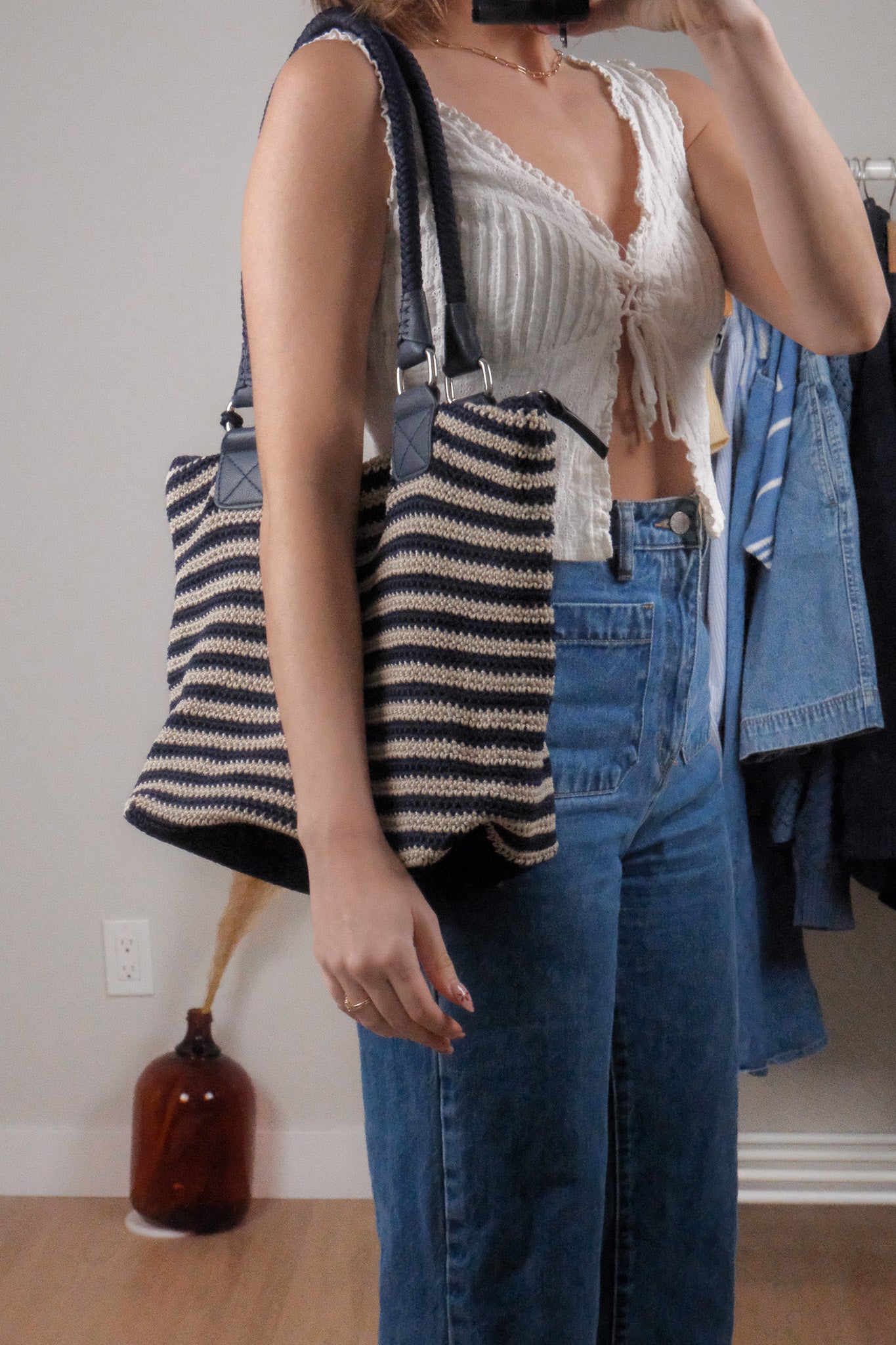 Striped Woven Tote Bag