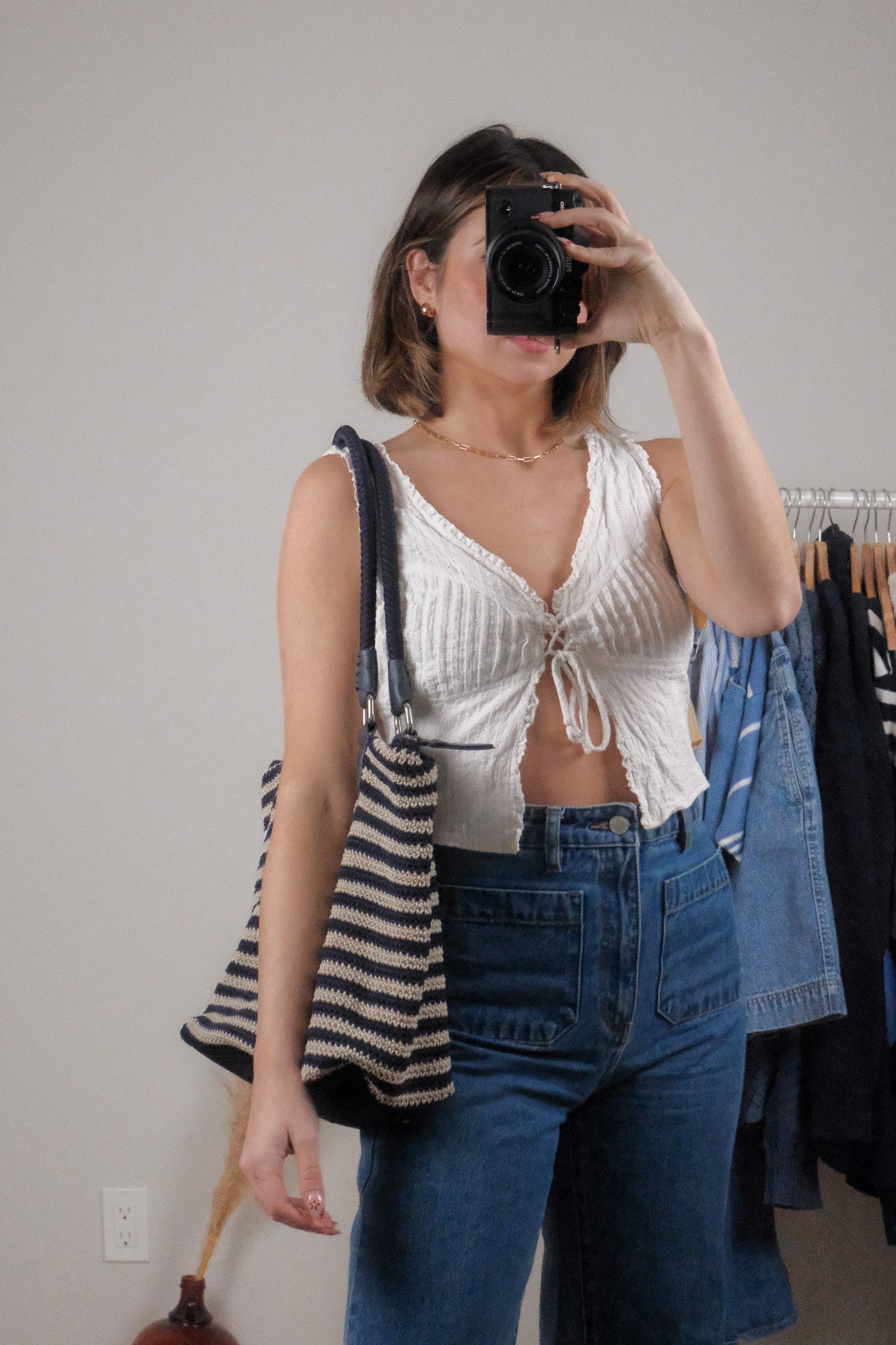 Striped Woven Tote Bag