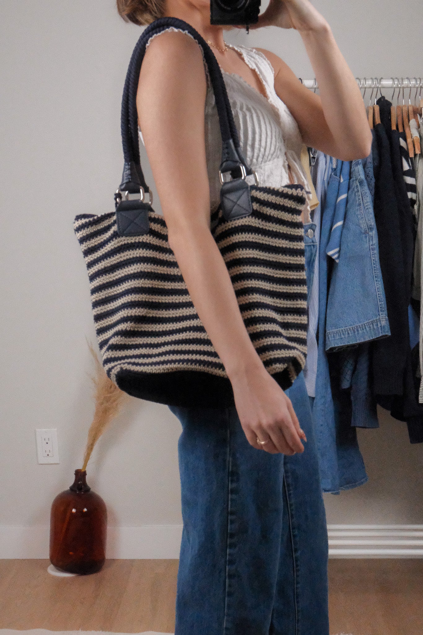 Striped Woven Tote Bag