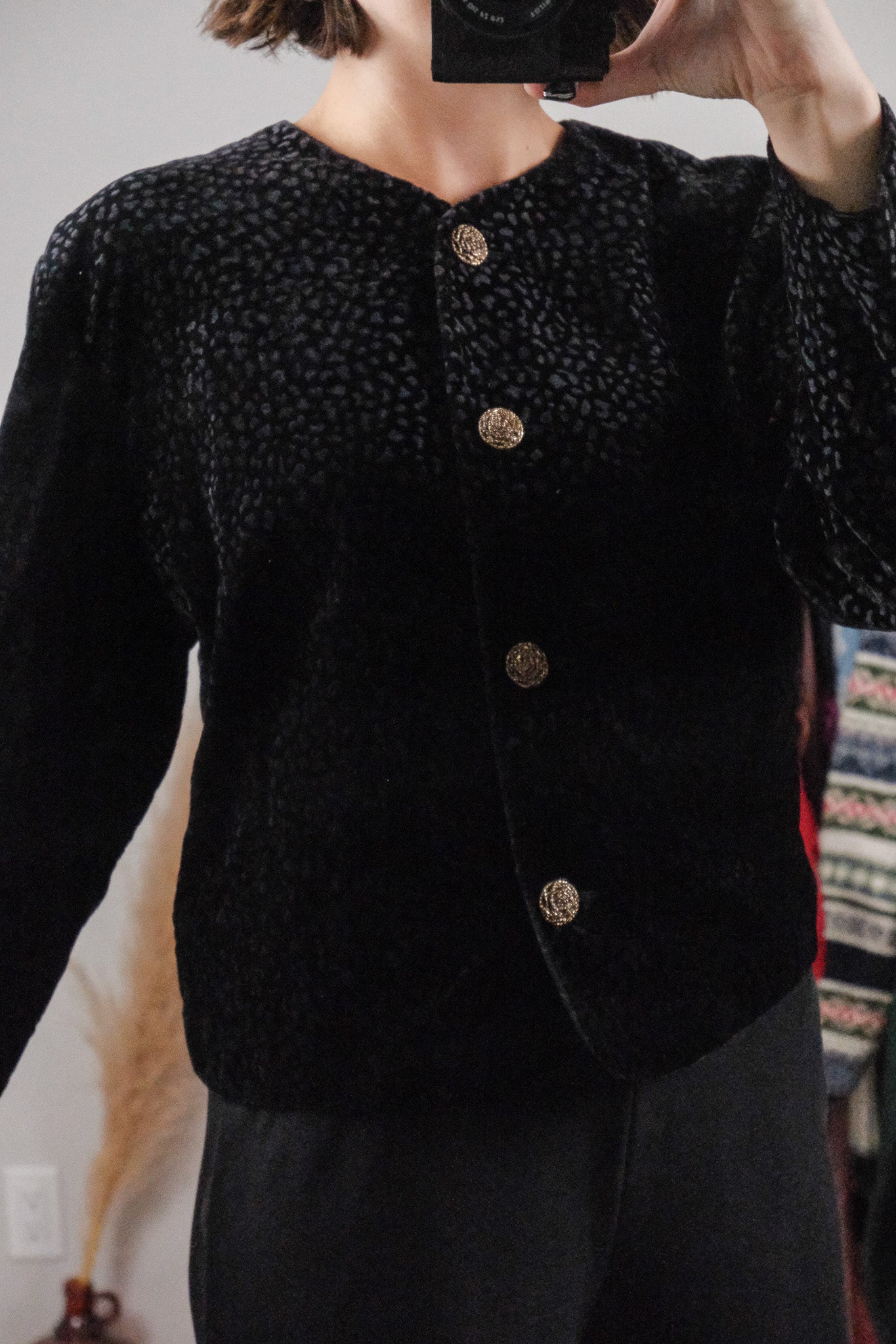 Made in Canada x Vintage x Velvet Cropped Pattern Top/Jacket (10/12)