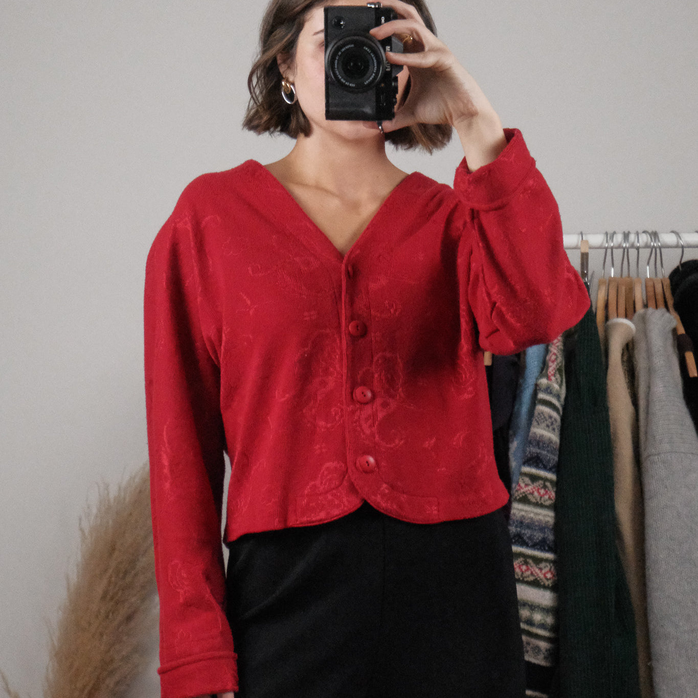 Made in Canada x Vintage x Cropped Patterned Cardigan (M)