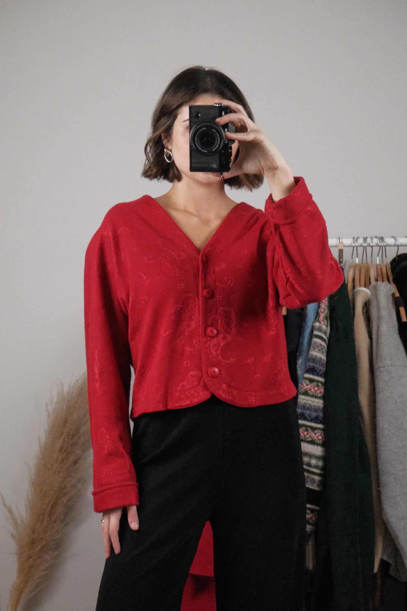 Made in Canada x Vintage x Cropped Patterned Cardigan (M)