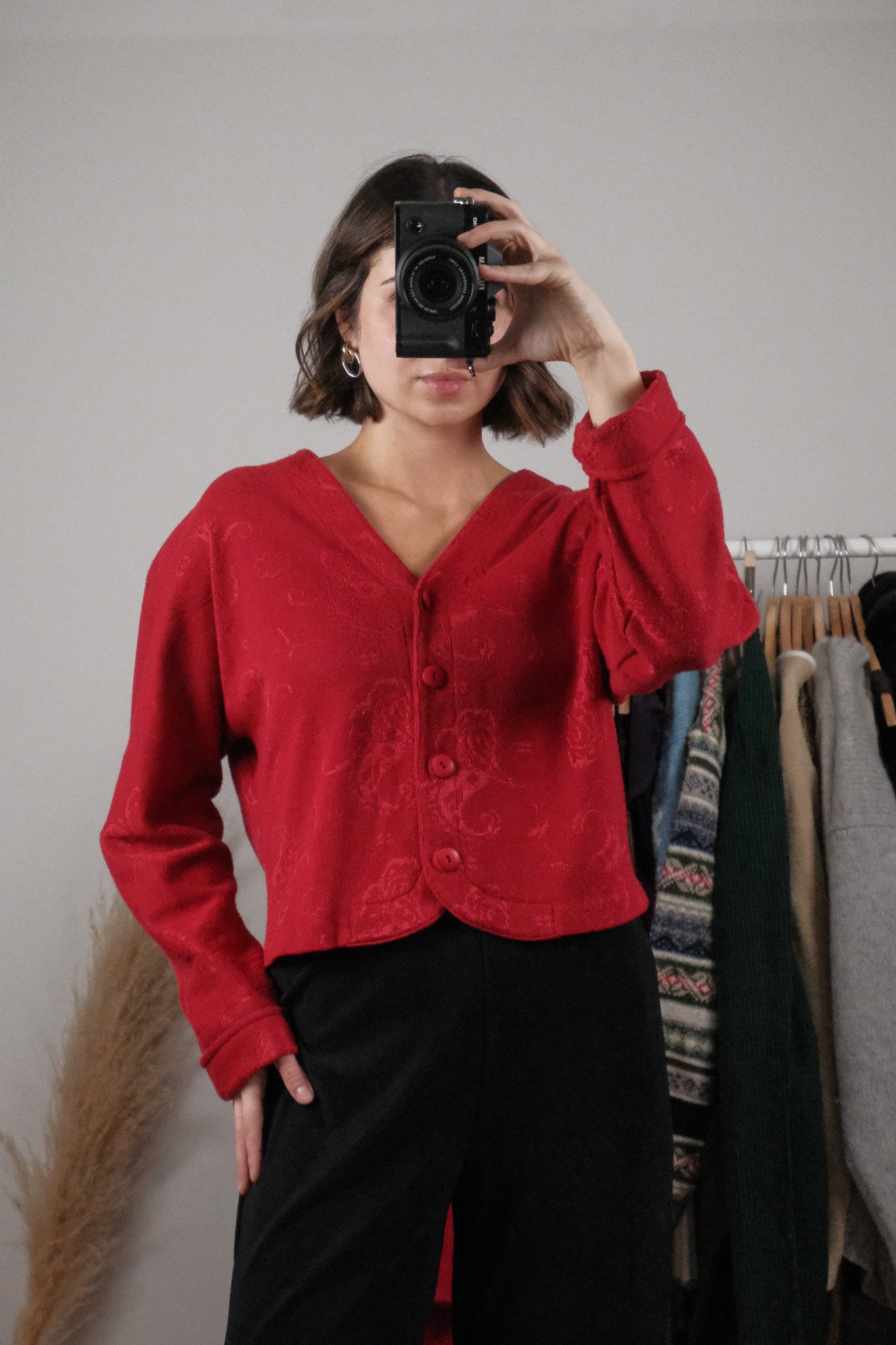 Made in Canada x Vintage x Cropped Patterned Cardigan (M)