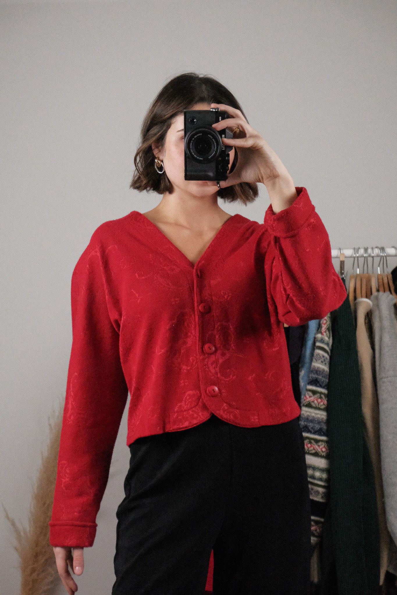 Made in Canada x Vintage x Cropped Patterned Cardigan (M)