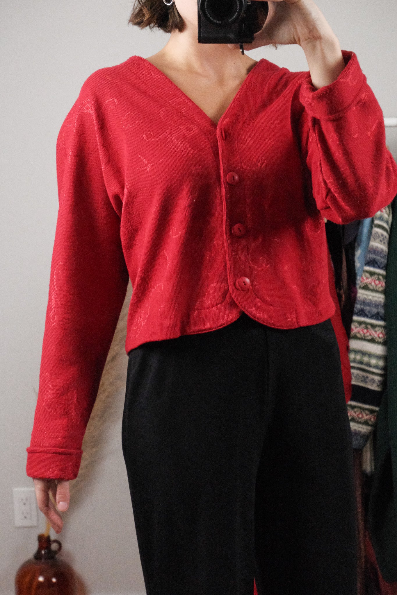 Made in Canada x Vintage x Cropped Patterned Cardigan (M)