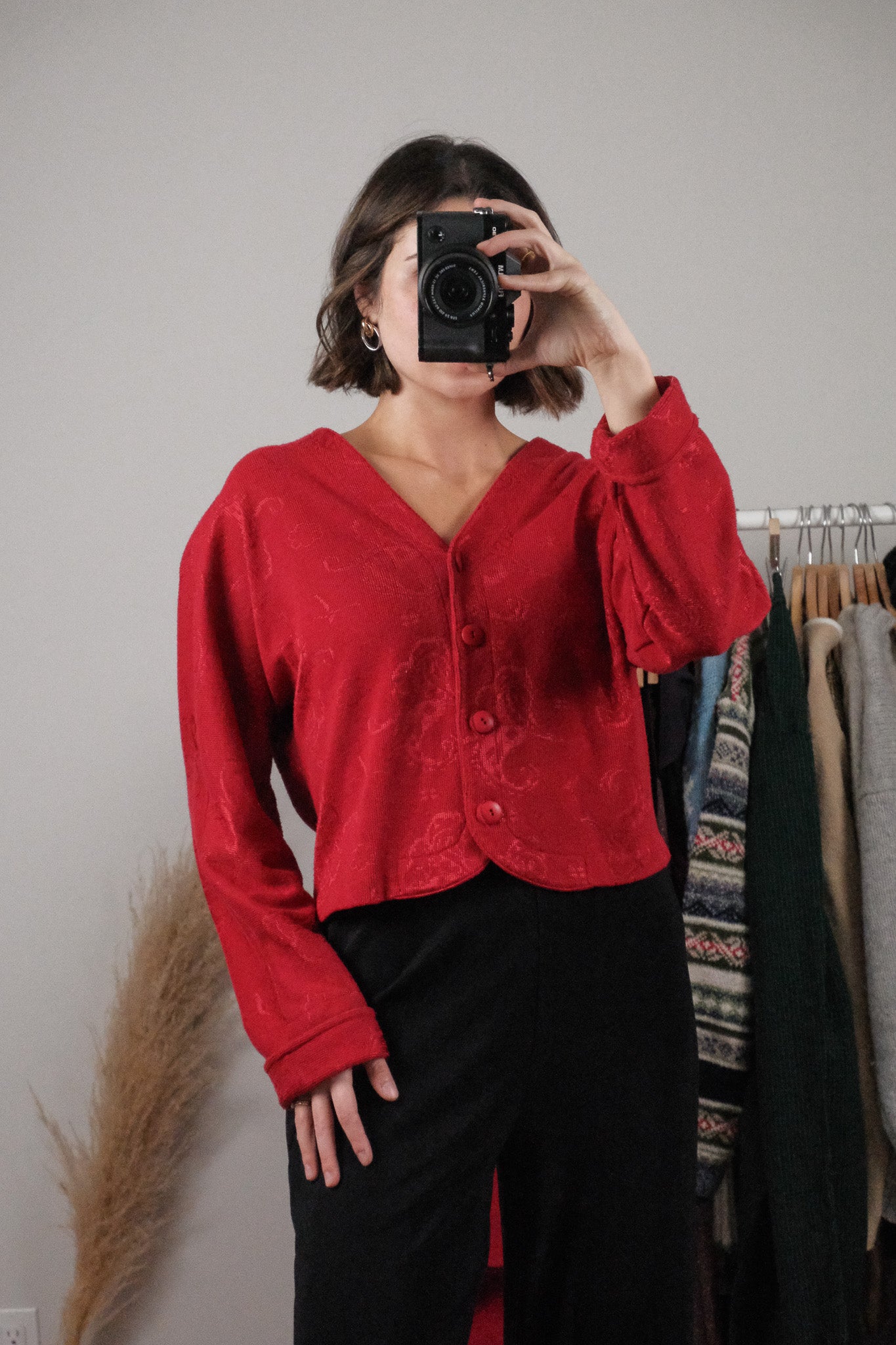 Made in Canada x Vintage x Cropped Patterned Cardigan (M)