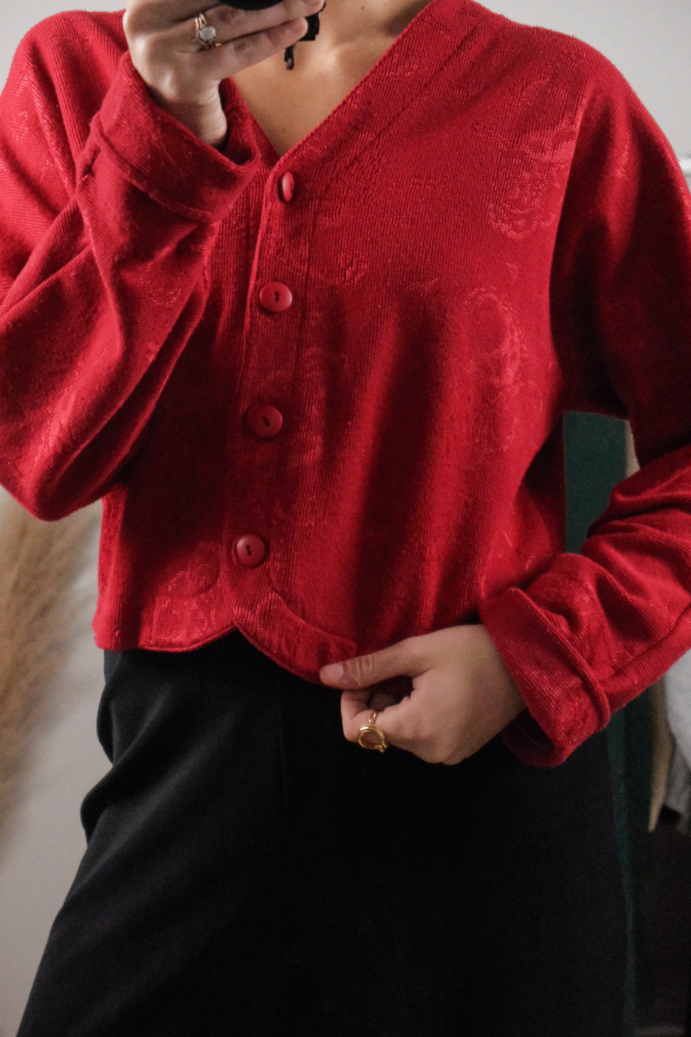 Made in Canada x Vintage x Cropped Patterned Cardigan (M)