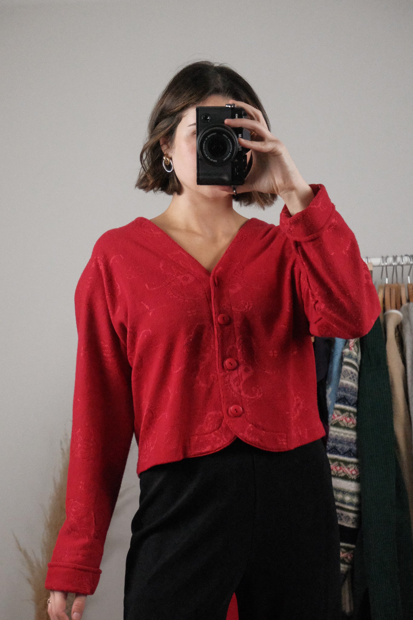 Made in Canada x Vintage x Cropped Patterned Cardigan (M)