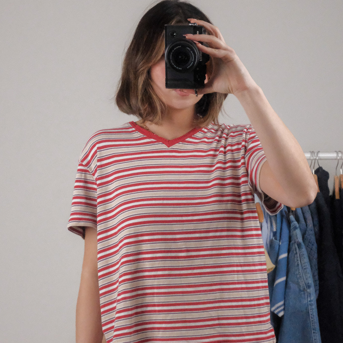 Vintage x Striped V-Neck Tee (L)