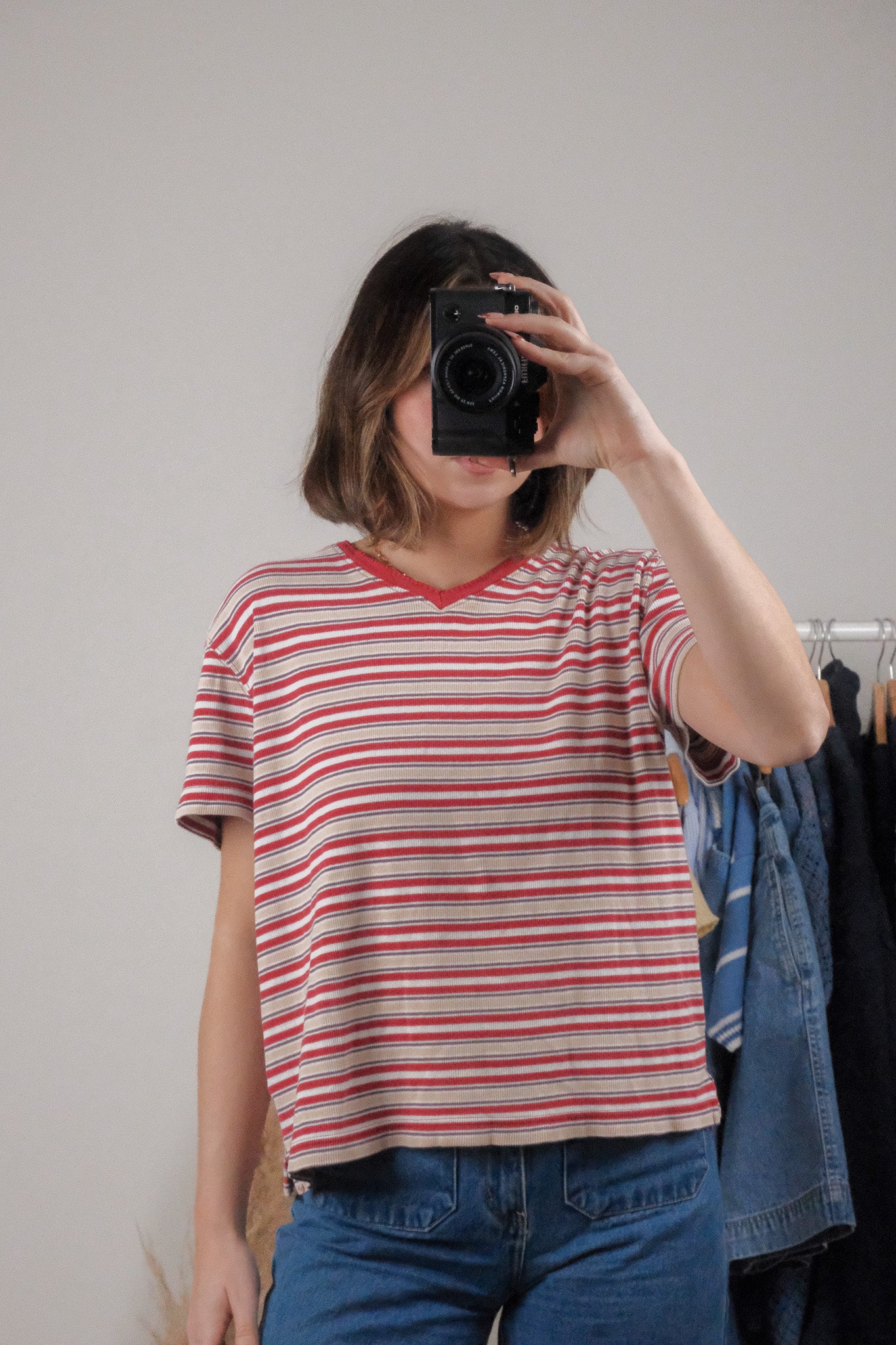 Vintage x Striped V-Neck Tee (L)