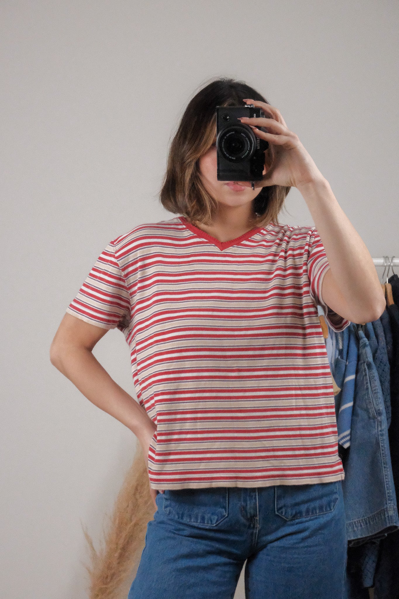 Vintage x Striped V-Neck Tee (L)