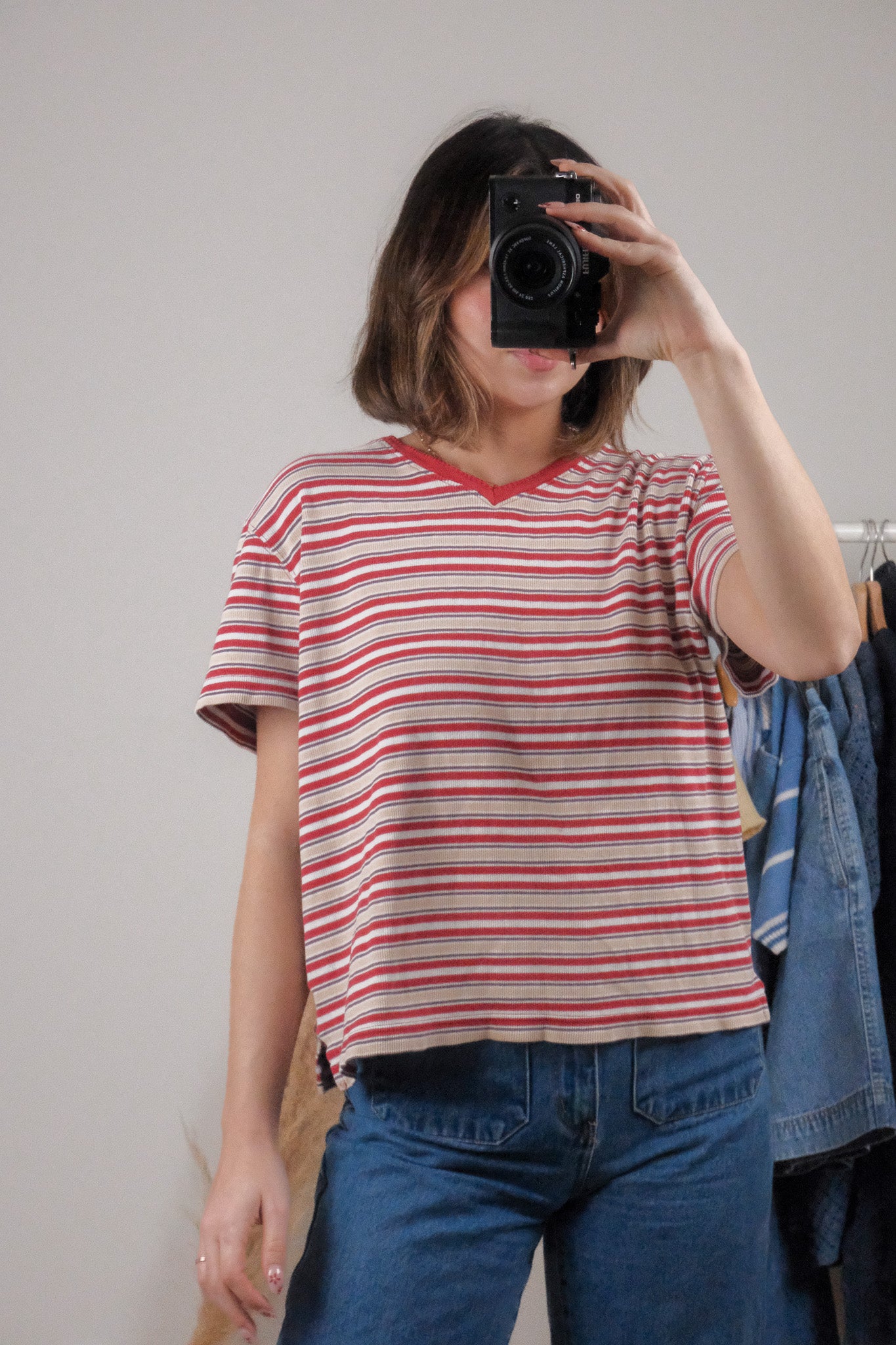 Vintage x Striped V-Neck Tee (L)