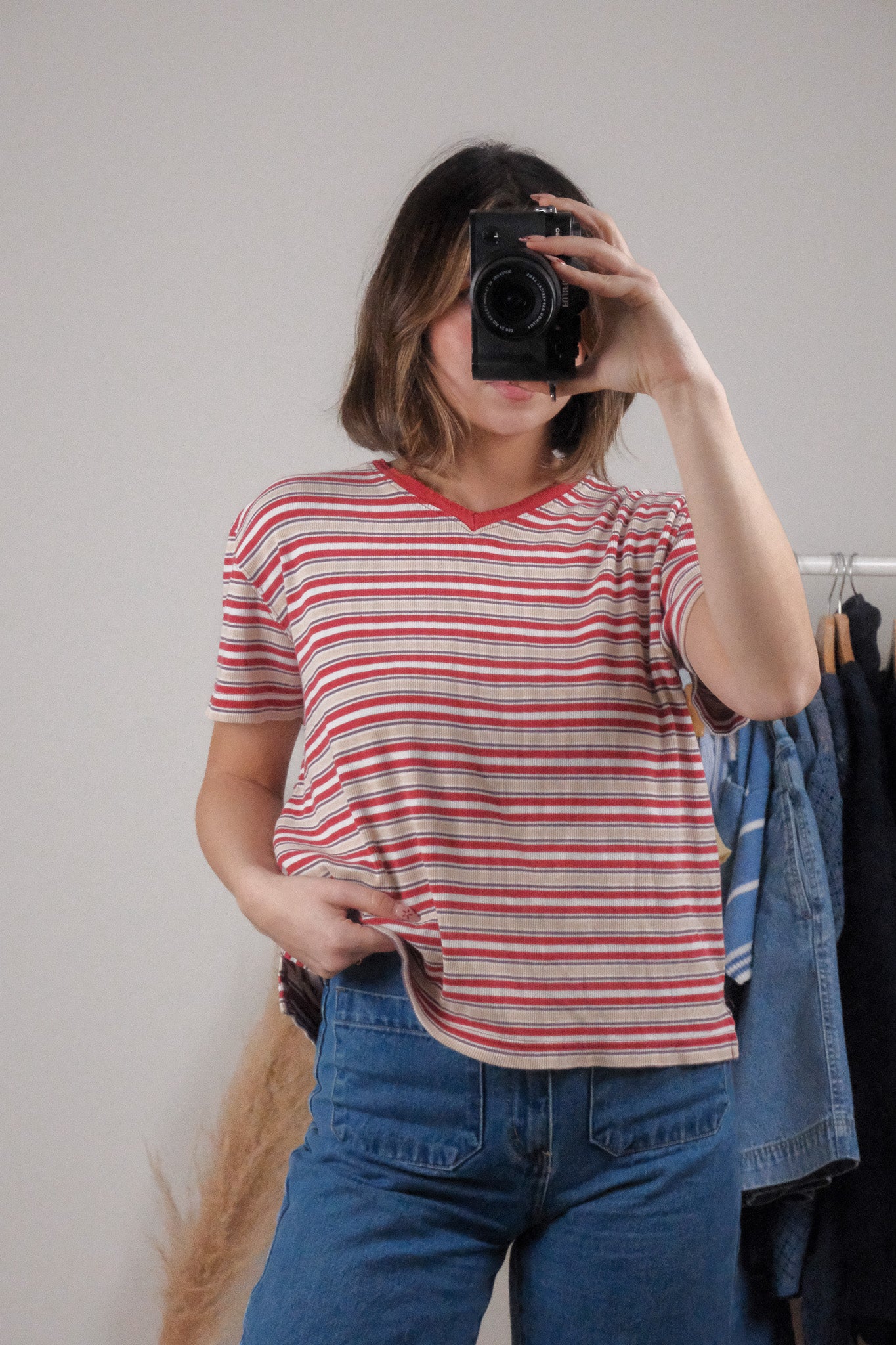 Vintage x Striped V-Neck Tee (L)