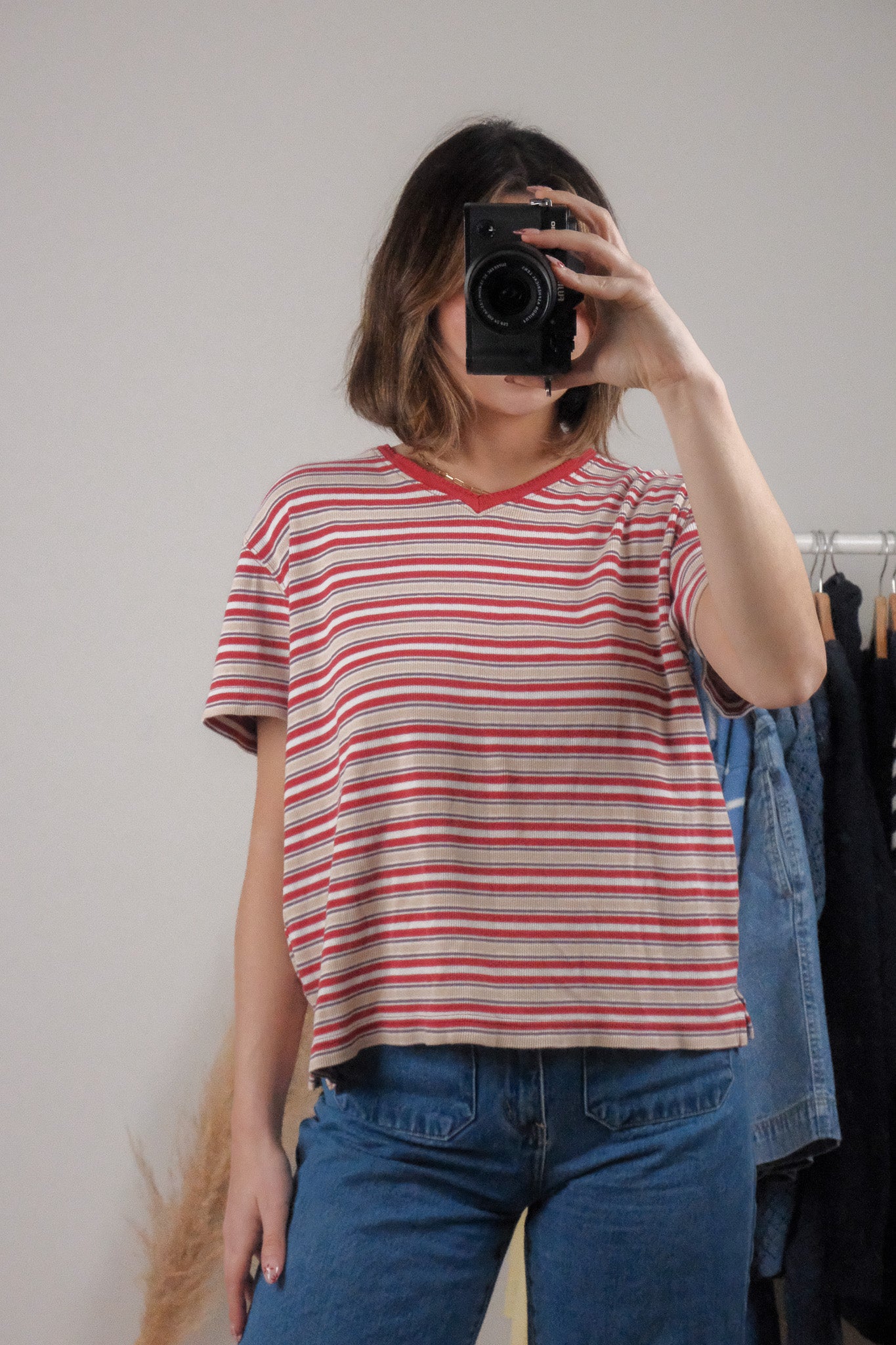 Vintage x Striped V-Neck Tee (L)