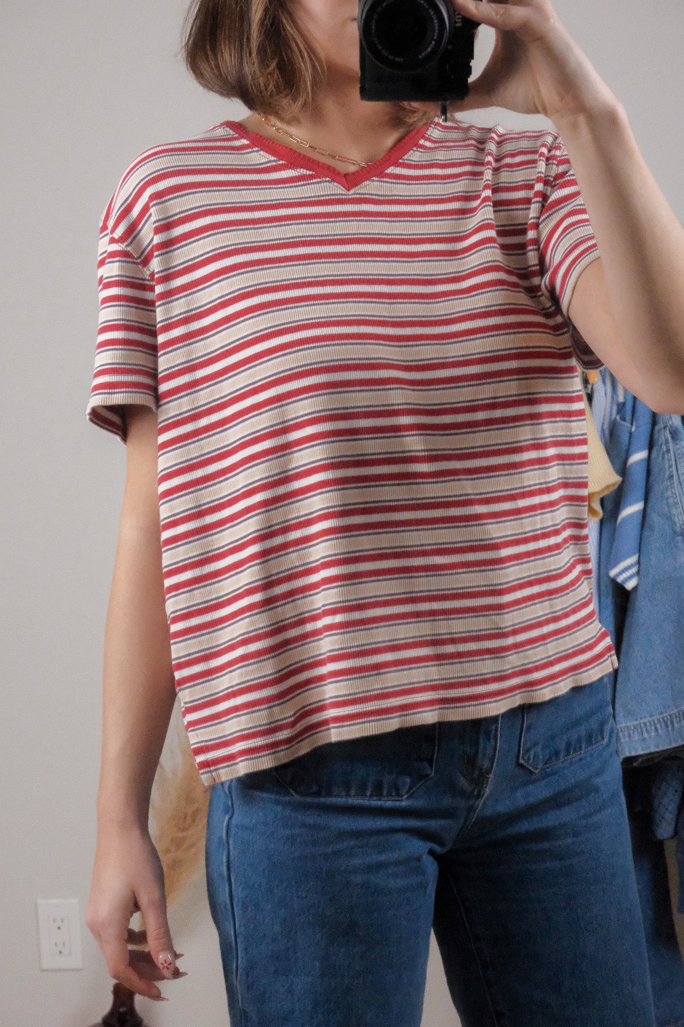 Vintage x Striped V-Neck Tee (L)