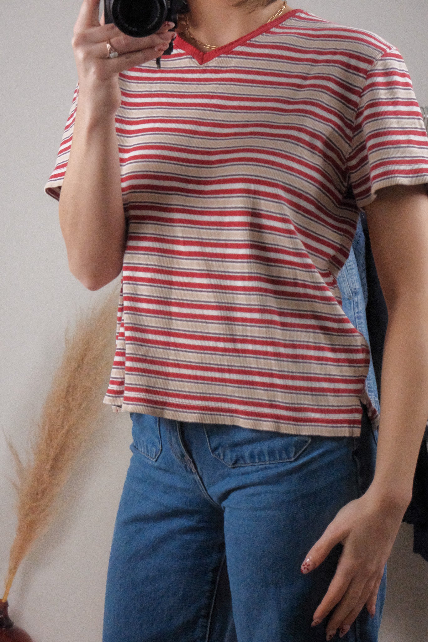 Vintage x Striped V-Neck Tee (L)