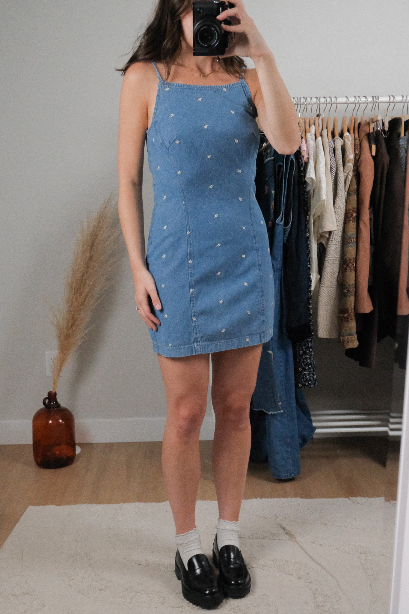 Made in USA x Vintage x Floral Denim Mini Dress (S)