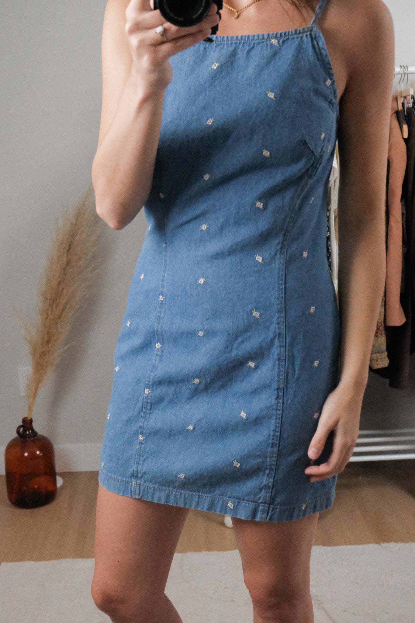 Made in USA x Vintage x Floral Denim Mini Dress (S)